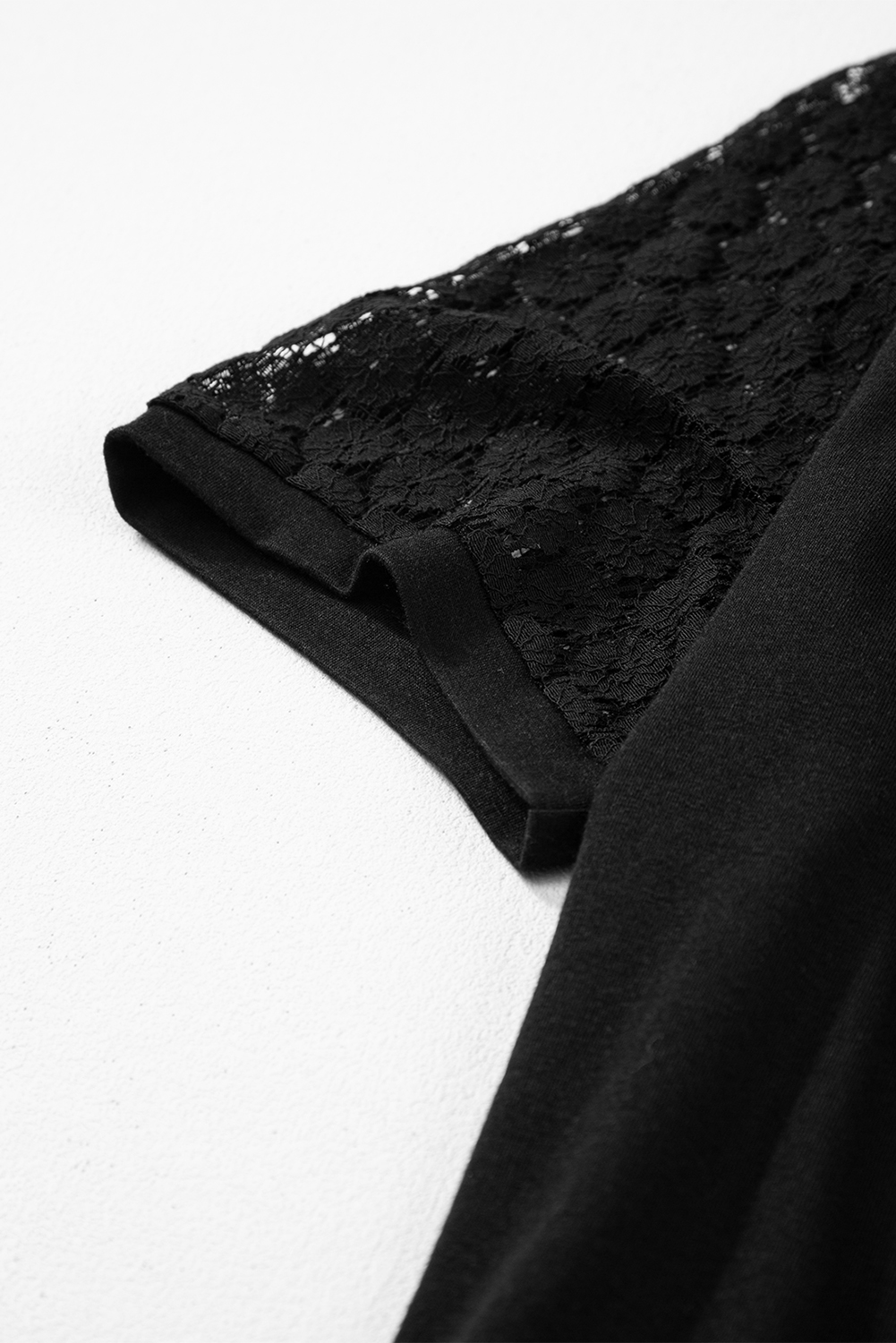 Navy Blue Contrast Lace Raglan Sleeve Pleated Detail Shift Dress