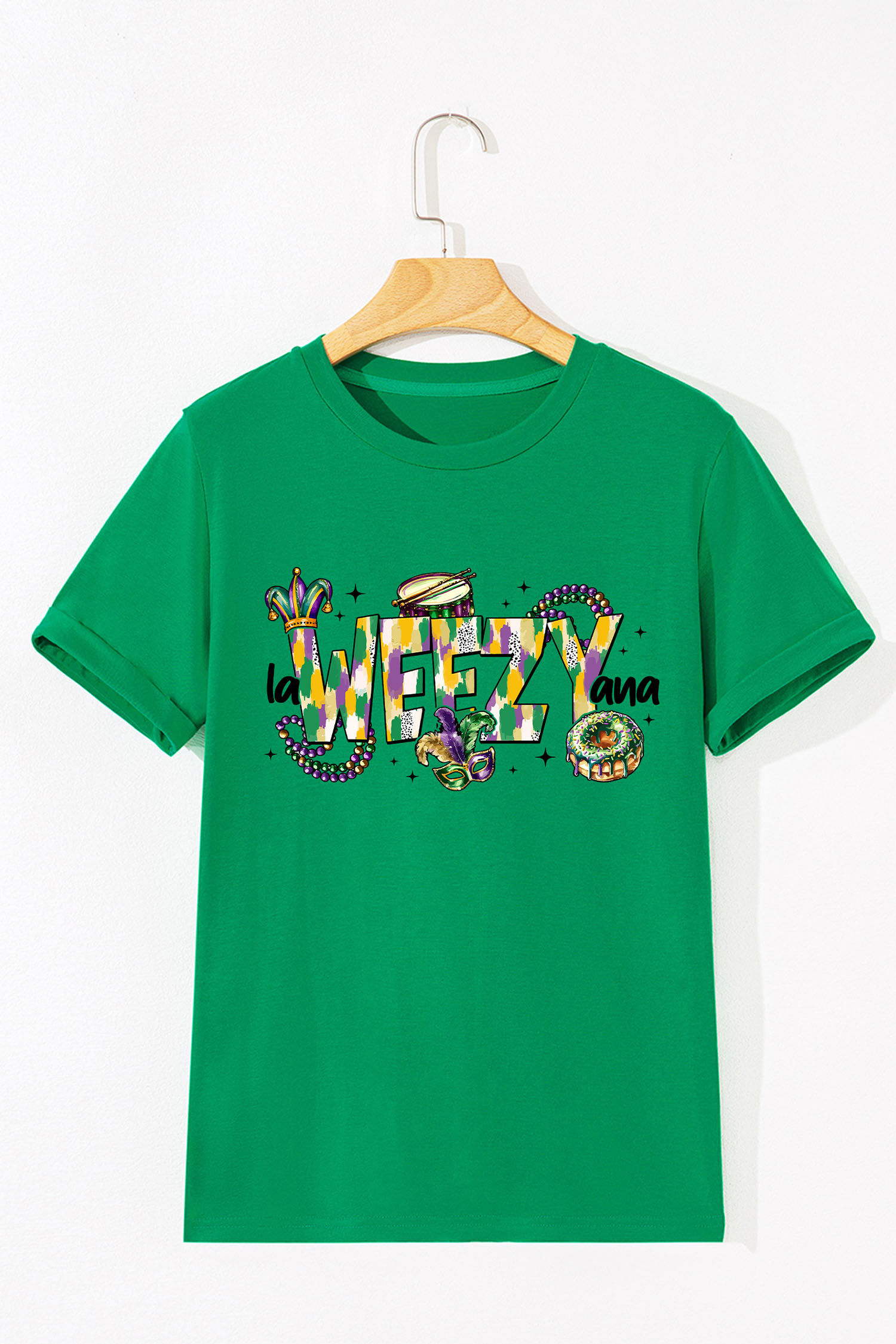 Bright Green Glitter Mardi Gras Mask Graphic T Shirt