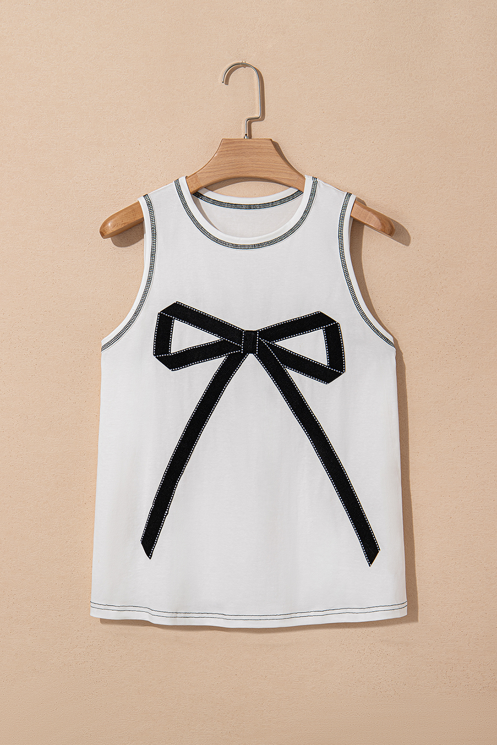 White Sweet Bow Stitching Trim Sleeveless Top