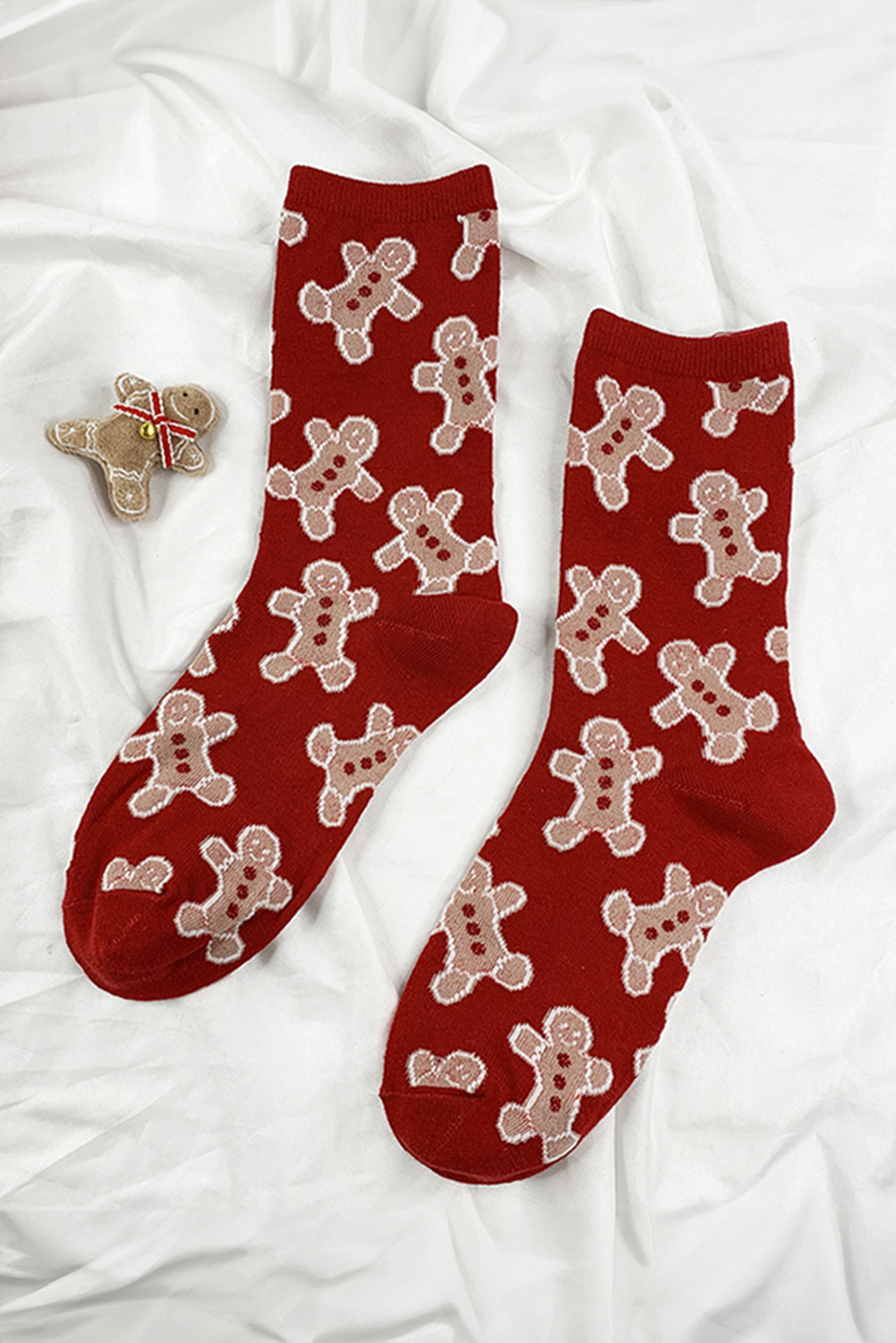 Fiery Red Christmas Gingerbread Man Cozy Crew Socks