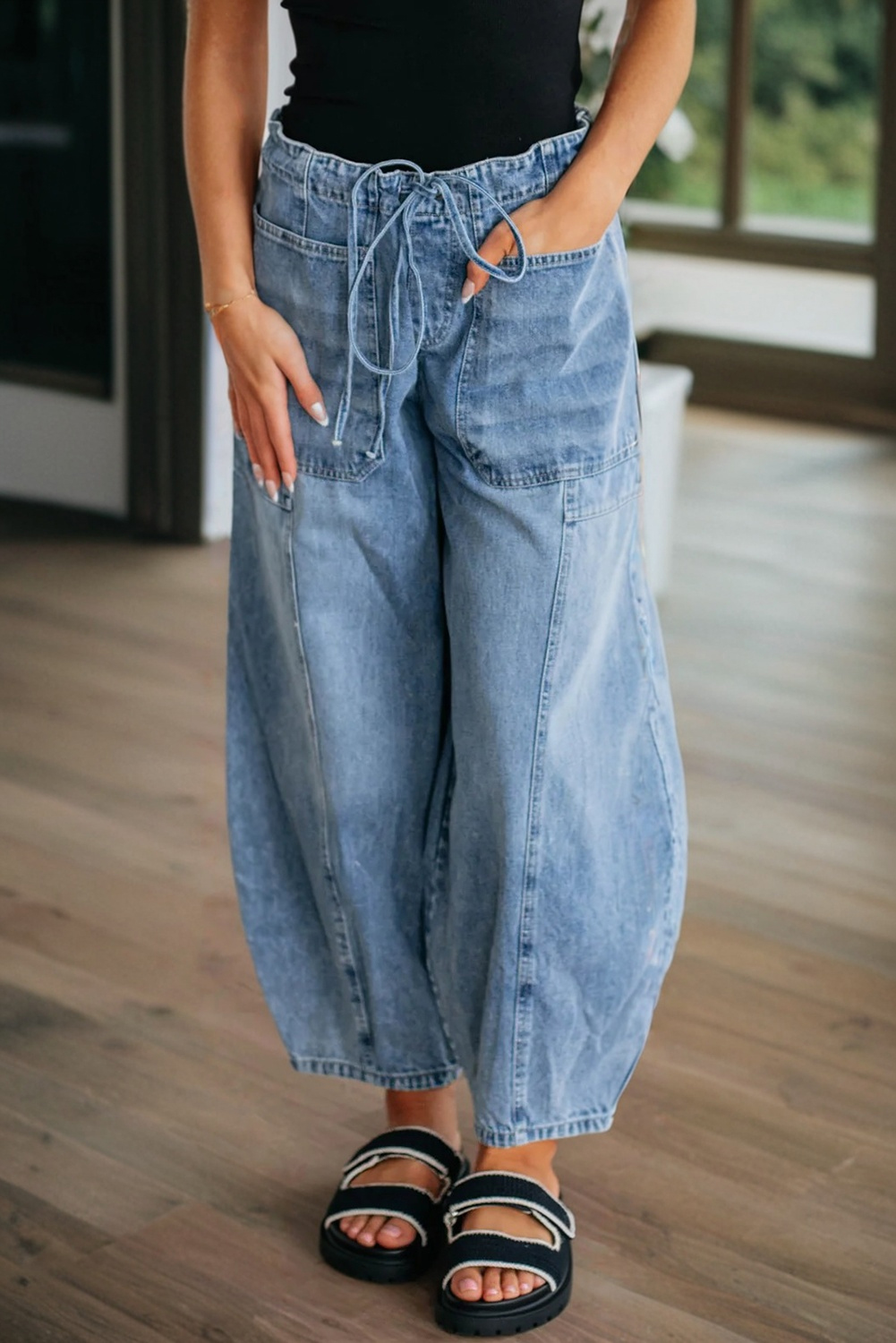 Myosotis Large Patch Pocket Drawstring Paperbag Waist Barrel Jeans