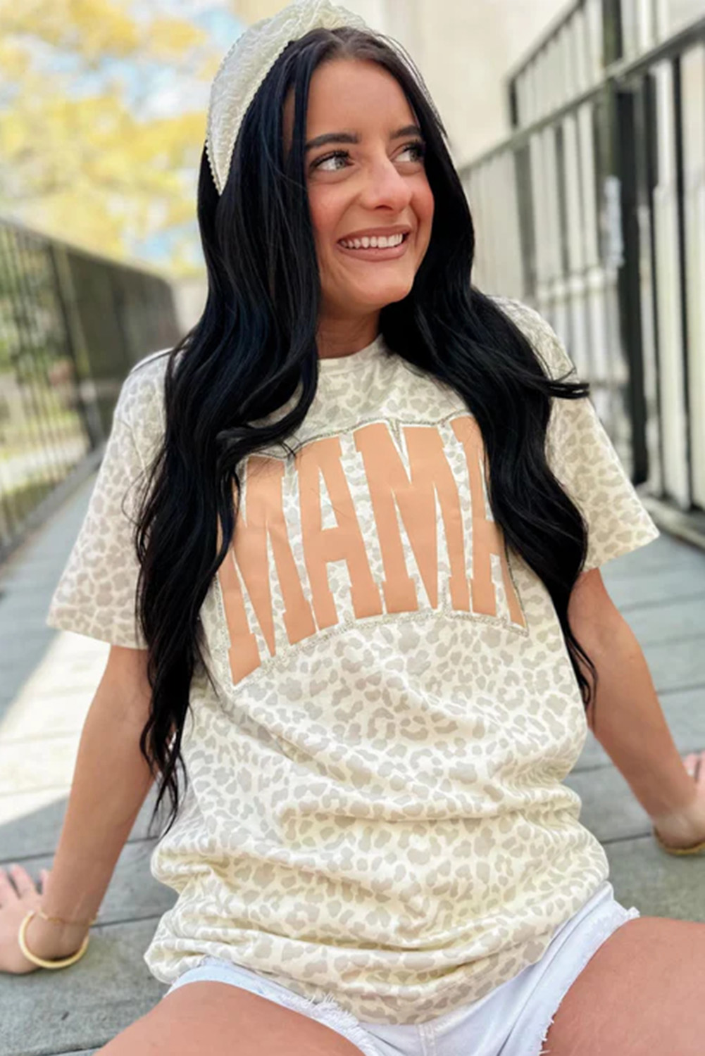 Yellow MAMA Letter Graphic Leopard Loose Tee