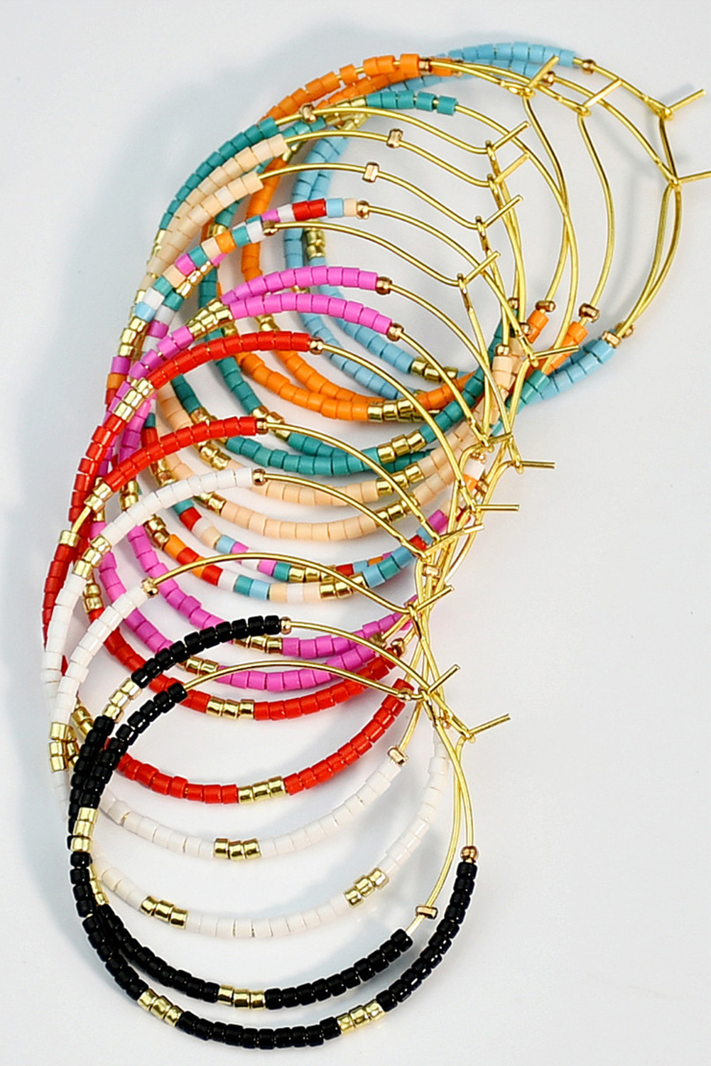 Rose Red 1 Pairs of Rice Beads Gold Plated Alloy Hoop Earrings