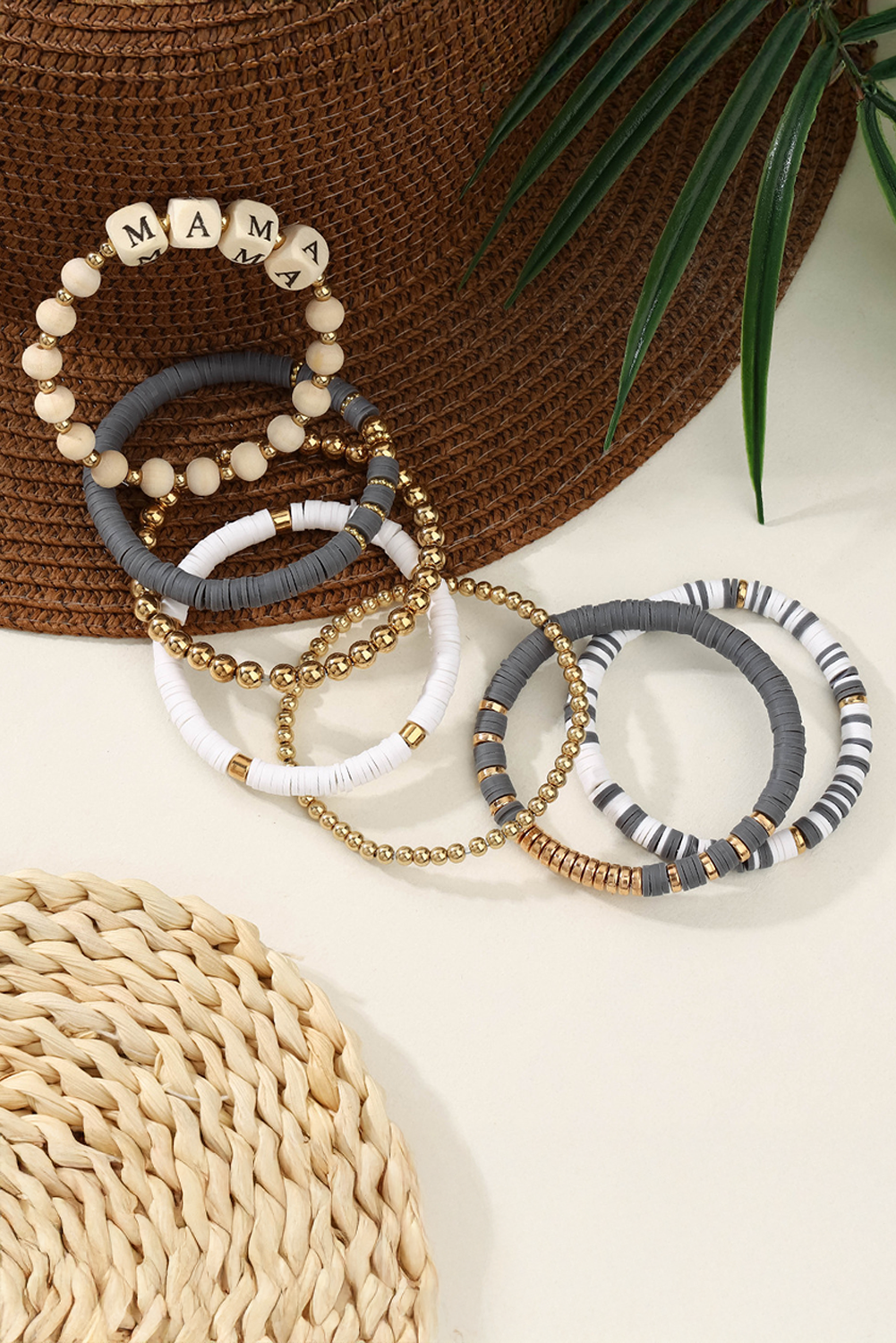 Gray MAMA Beaded Multi Layered Bracelet