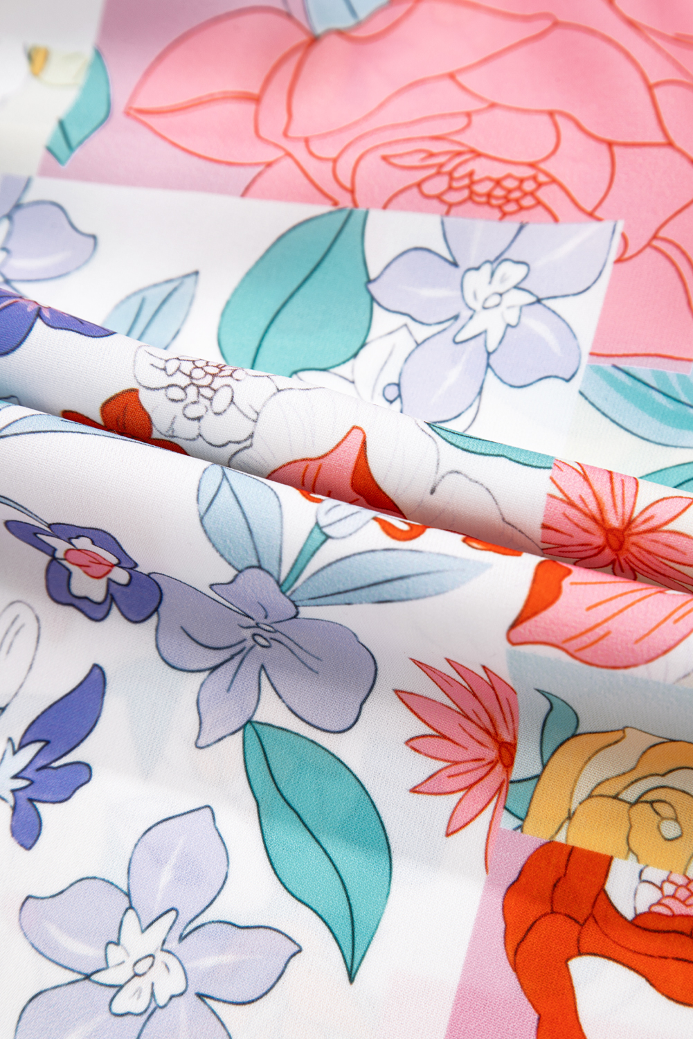 Pink Boho Flower Print Half Puff Sleeve Blouse