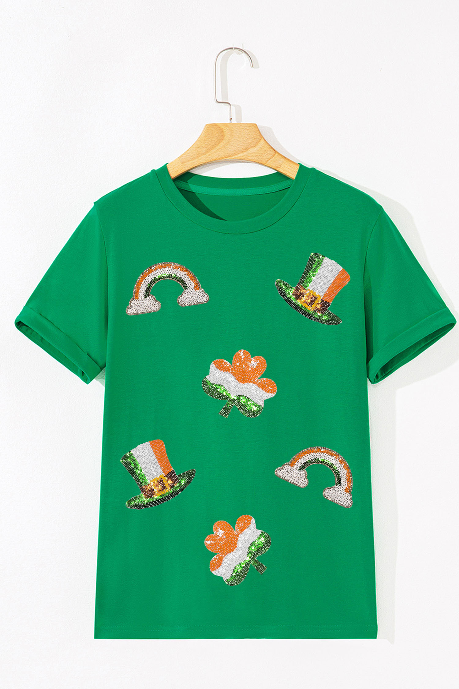 Bright Green St Patricks Day Elements Sequin Graphic Tee