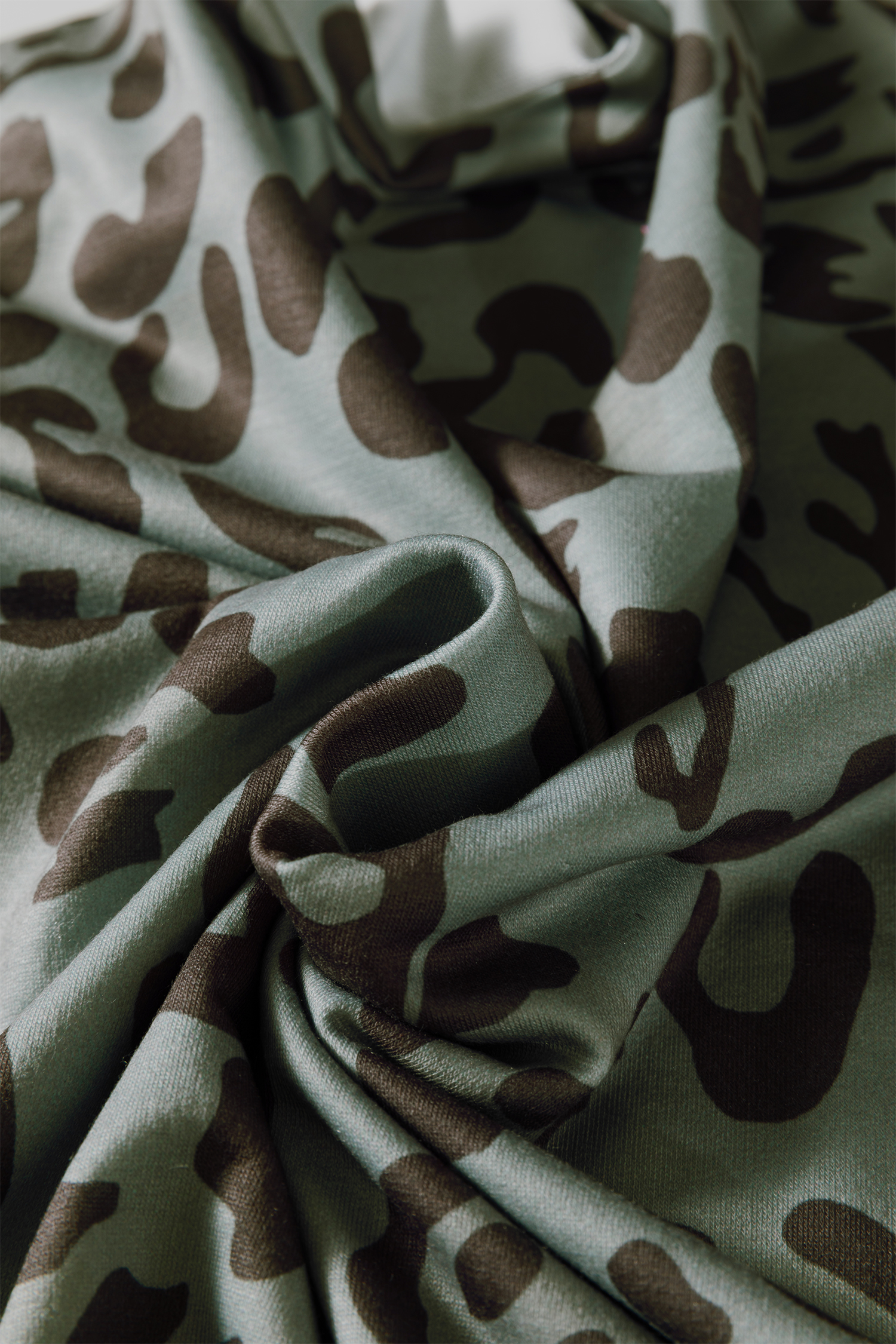 Gray Leopard Print Varsity Striped Trim Long Sleeve Top