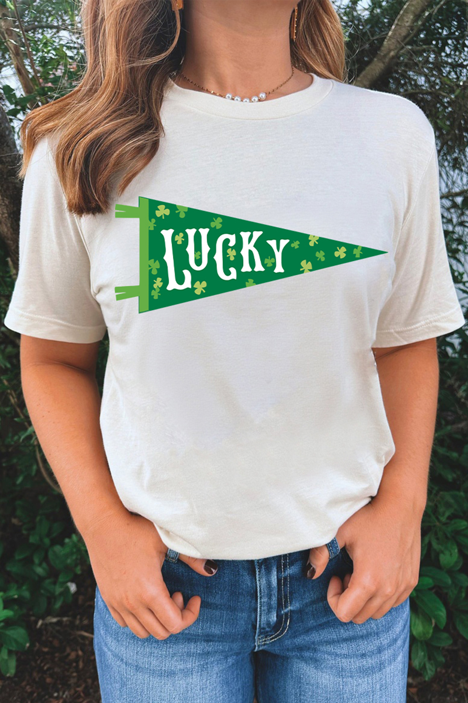White LUCKY Clover Pennant St Patricks Day T Shirt