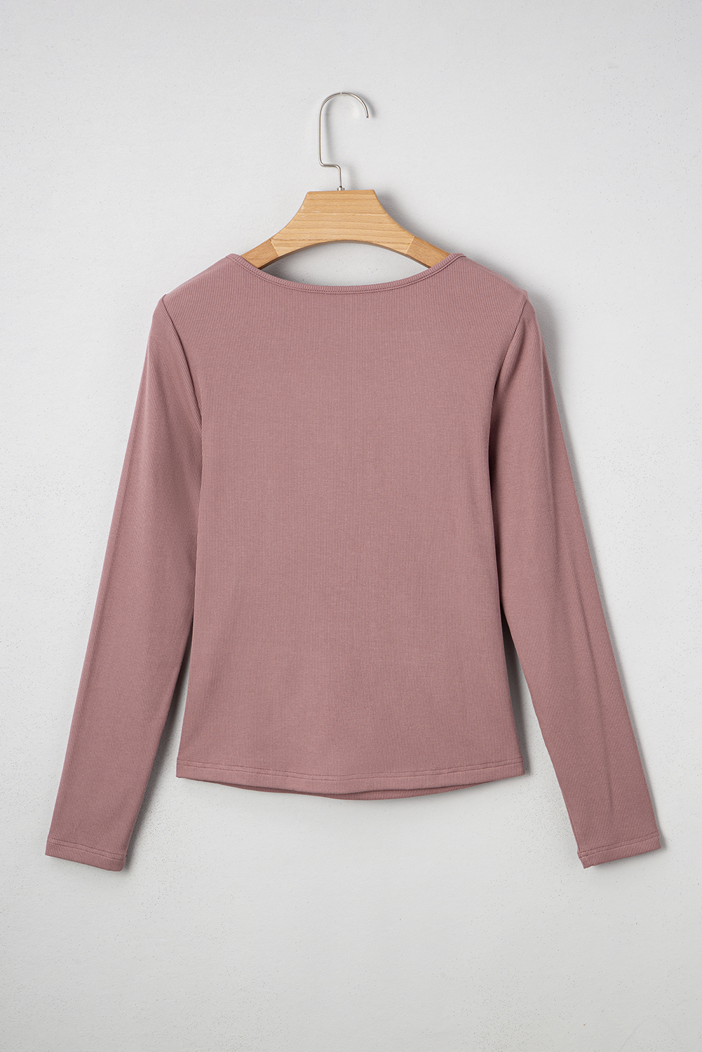 Burgundy Gathered Bust Square Neck Ribbed Fit Long Sleeve Top