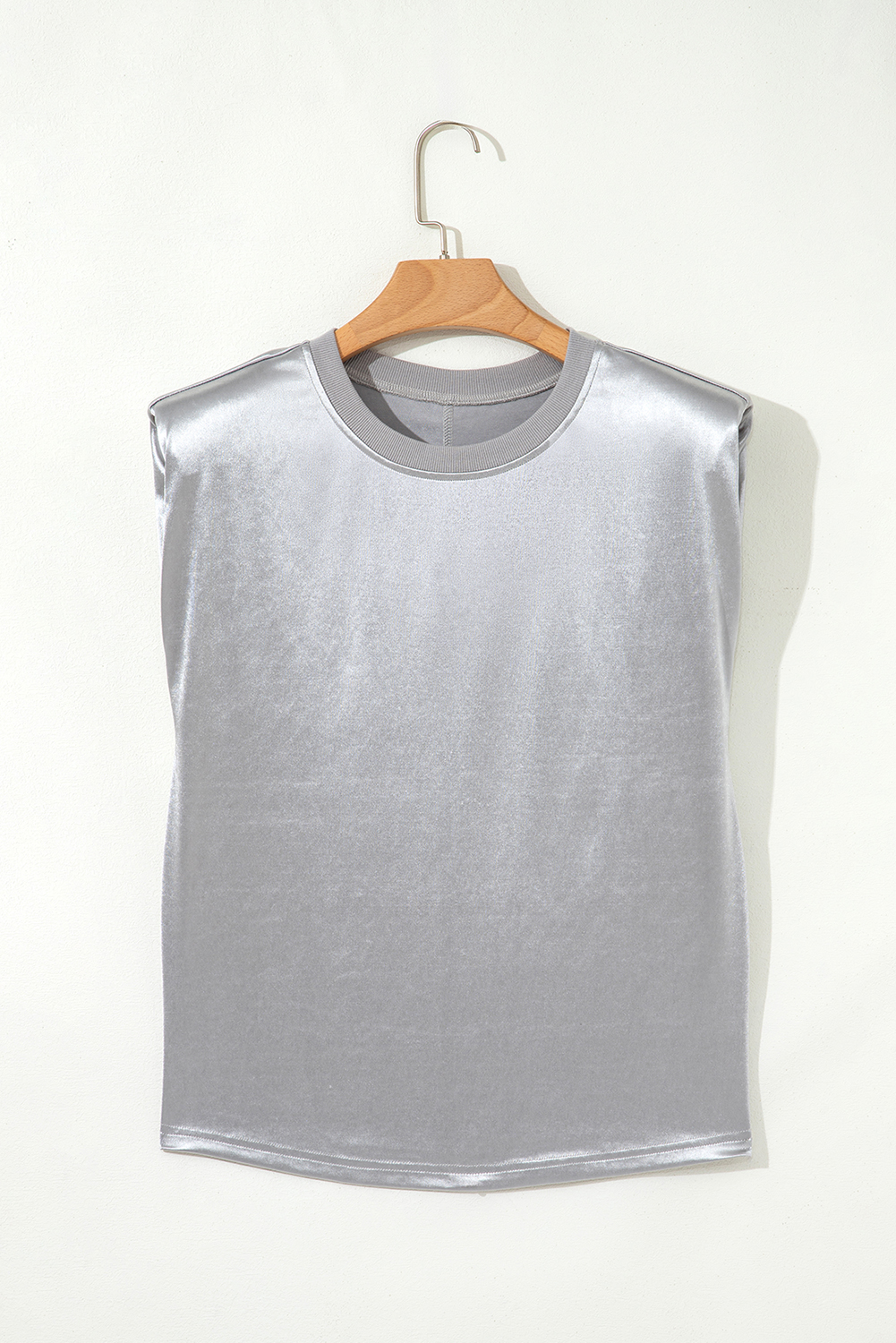 Silvery Metallic Luster Crew Neck Shift Tank Top