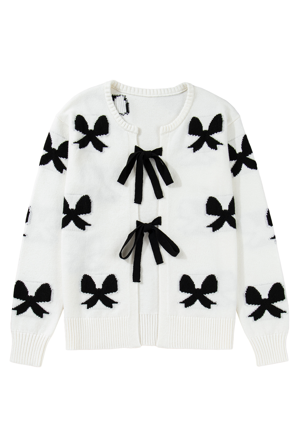 White Lace-up Bow Pattern Sweater Cardigan