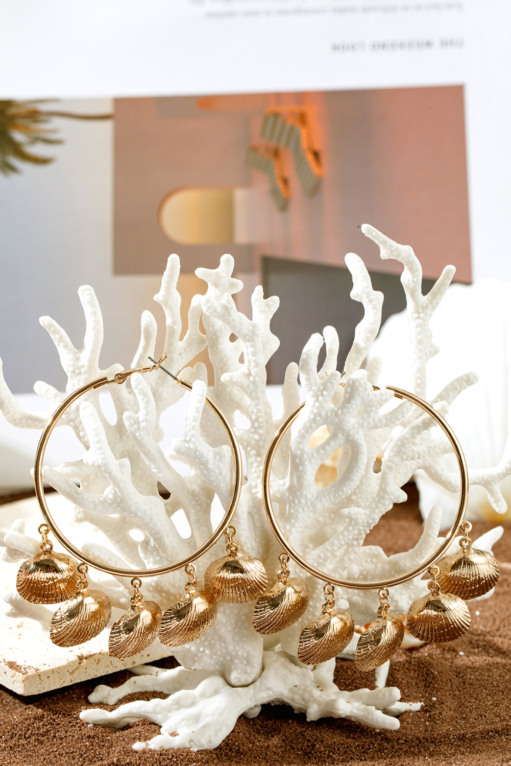 Gold Plated Alloy Bohemian Vacation Shell Hoop Earrings