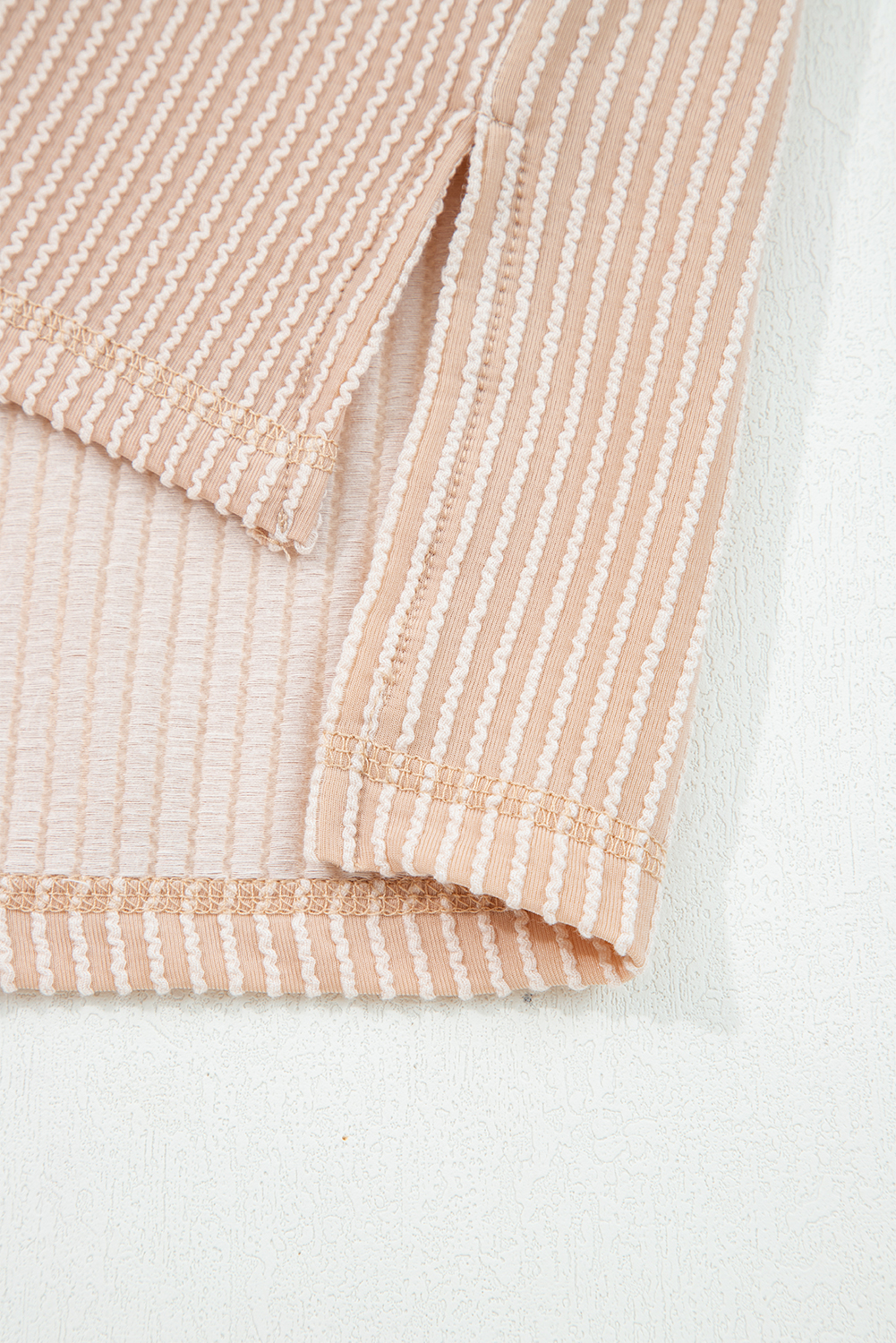 Dark Khaki Twist Ribbed Exposed Seam Detail Long Sleeve Loose Top