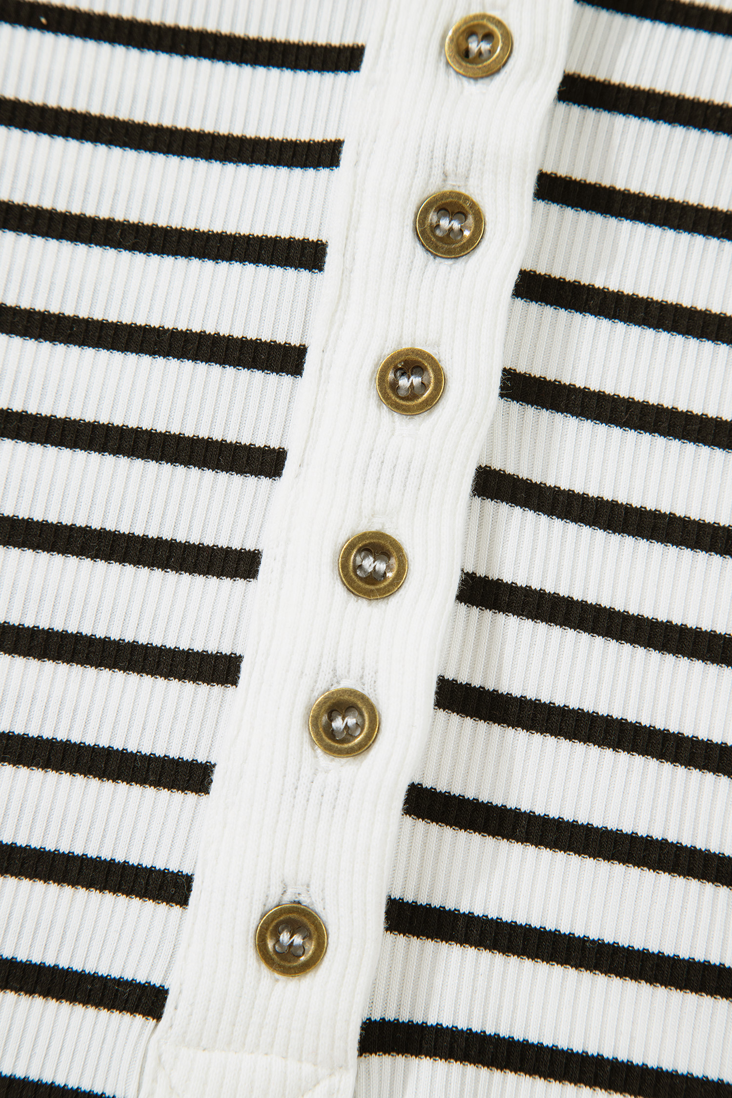 Black Stripe Ribbed Knit Half Button Long Sleeve Slim Top