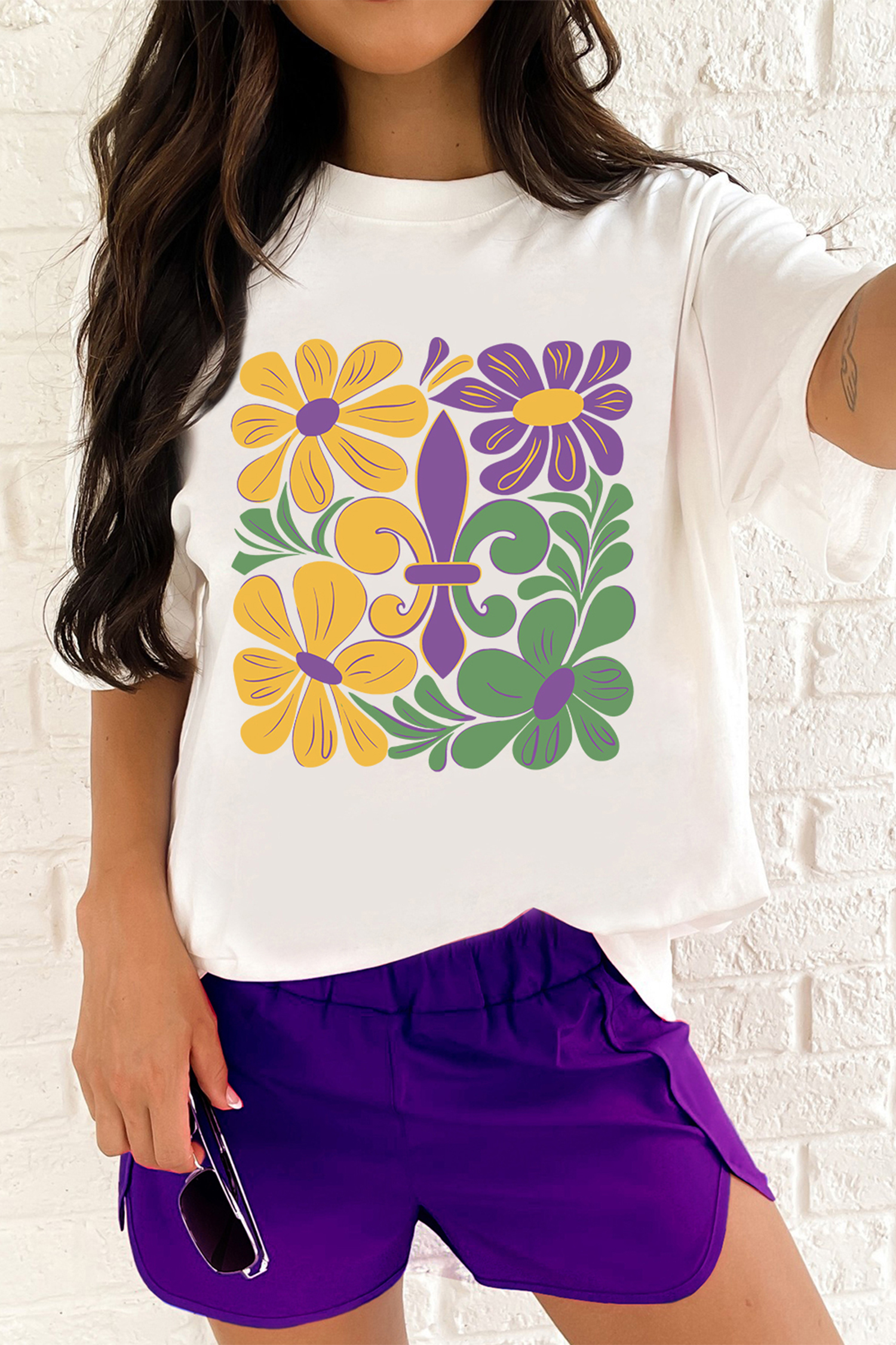 White Mardi Gras Flower Fleur de Lis Graphic Tee