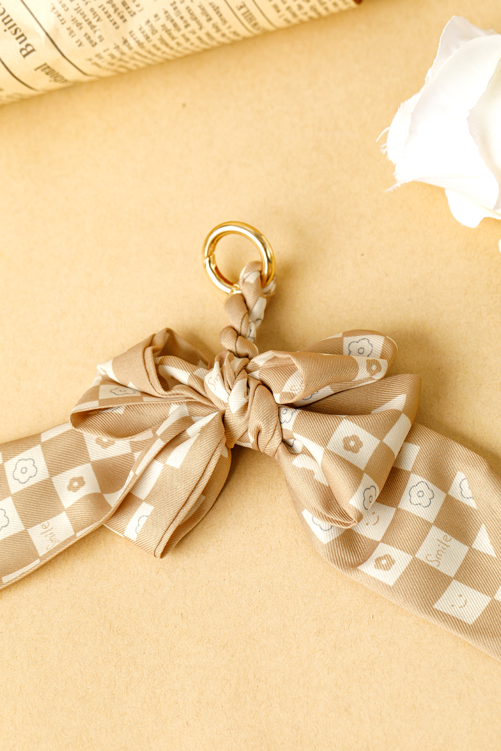 Smoke Gray Checkered Flower Bow Knot Keychain