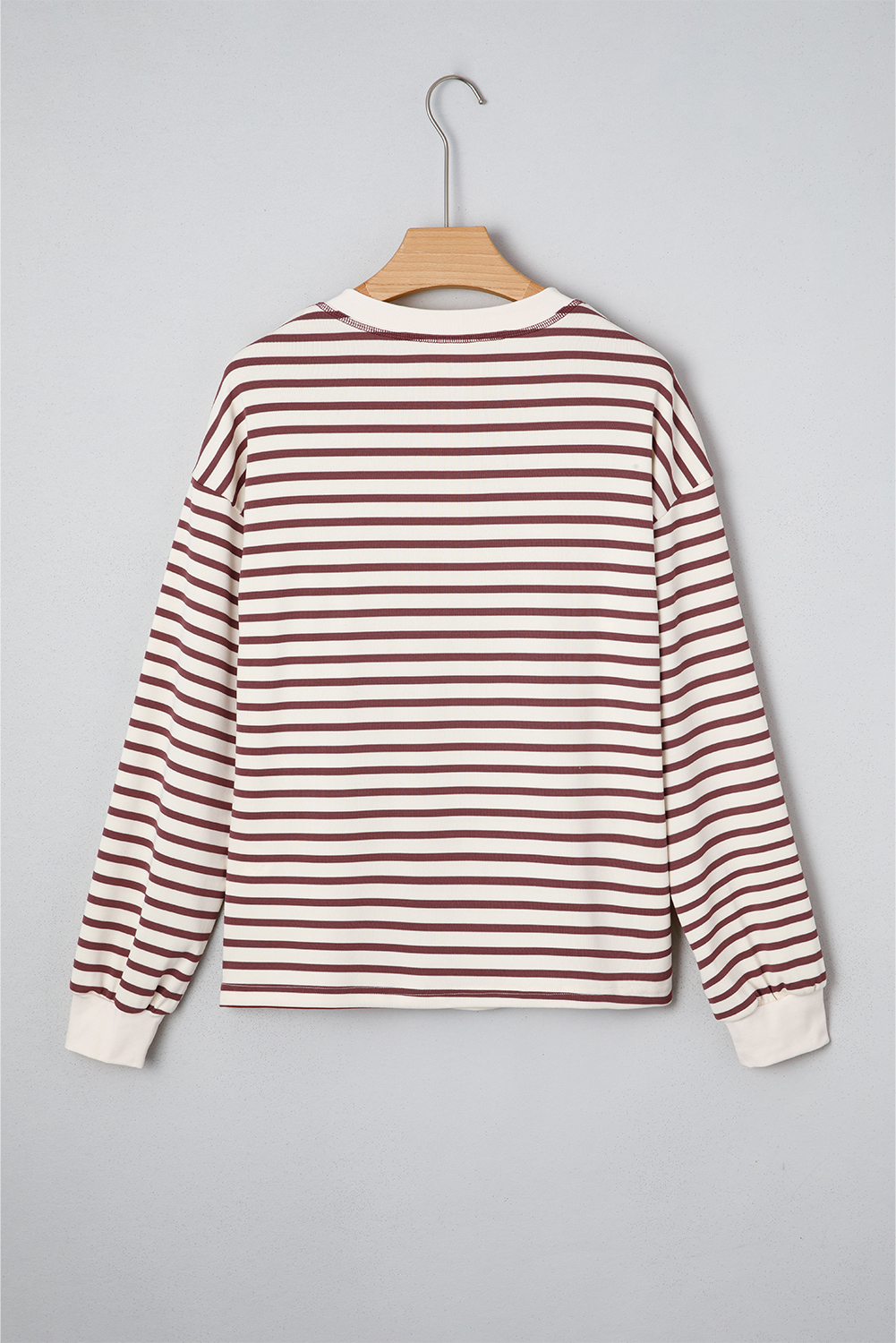 Red Dahlia Striped Print Drop Shoulder Long Sleeve Henley Top