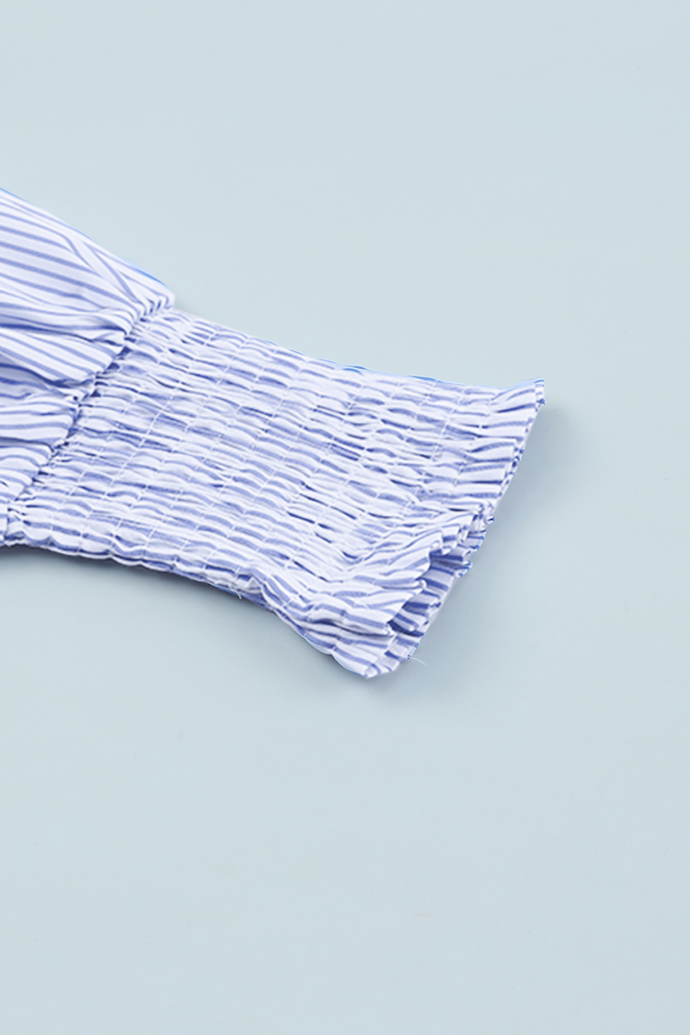 Red Stripe Smocked Cuffed Striped Boyfriend Shirt with Pocket