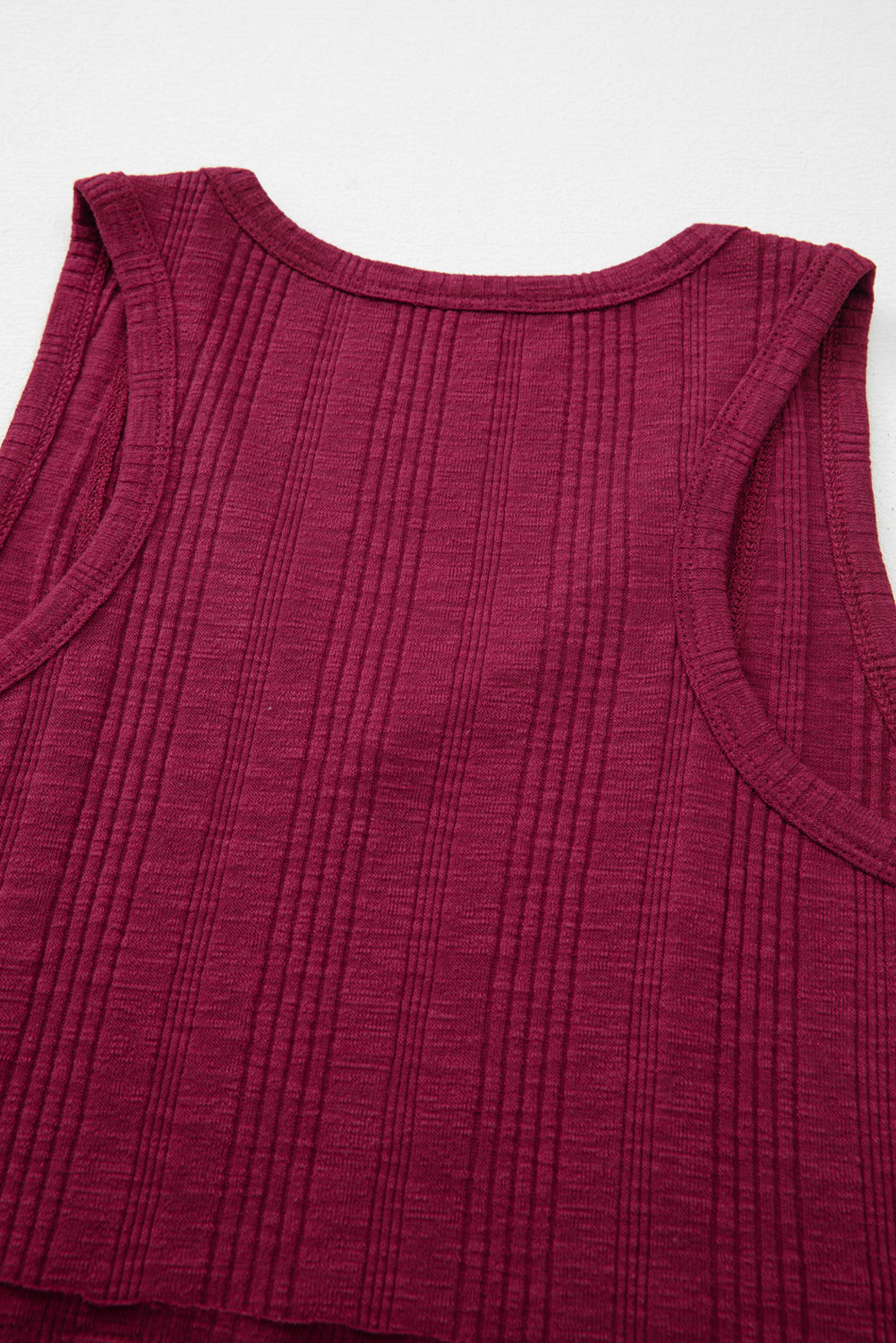 Red Dahlia Ribbed Textured Exposed Stitching Knit Tank Top