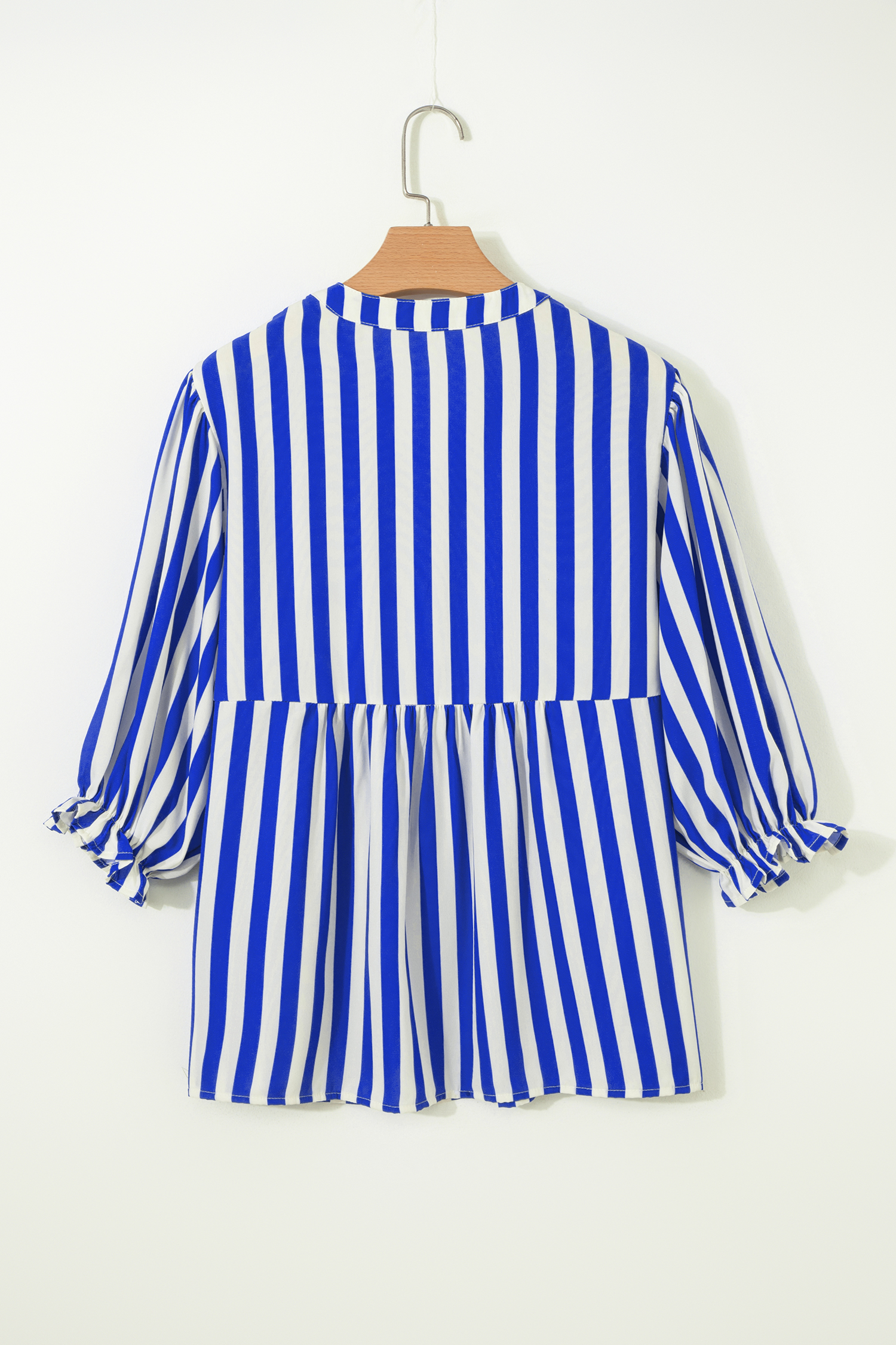Sky Blue Stripe Balloon Sleeve Loose Button up Shirt