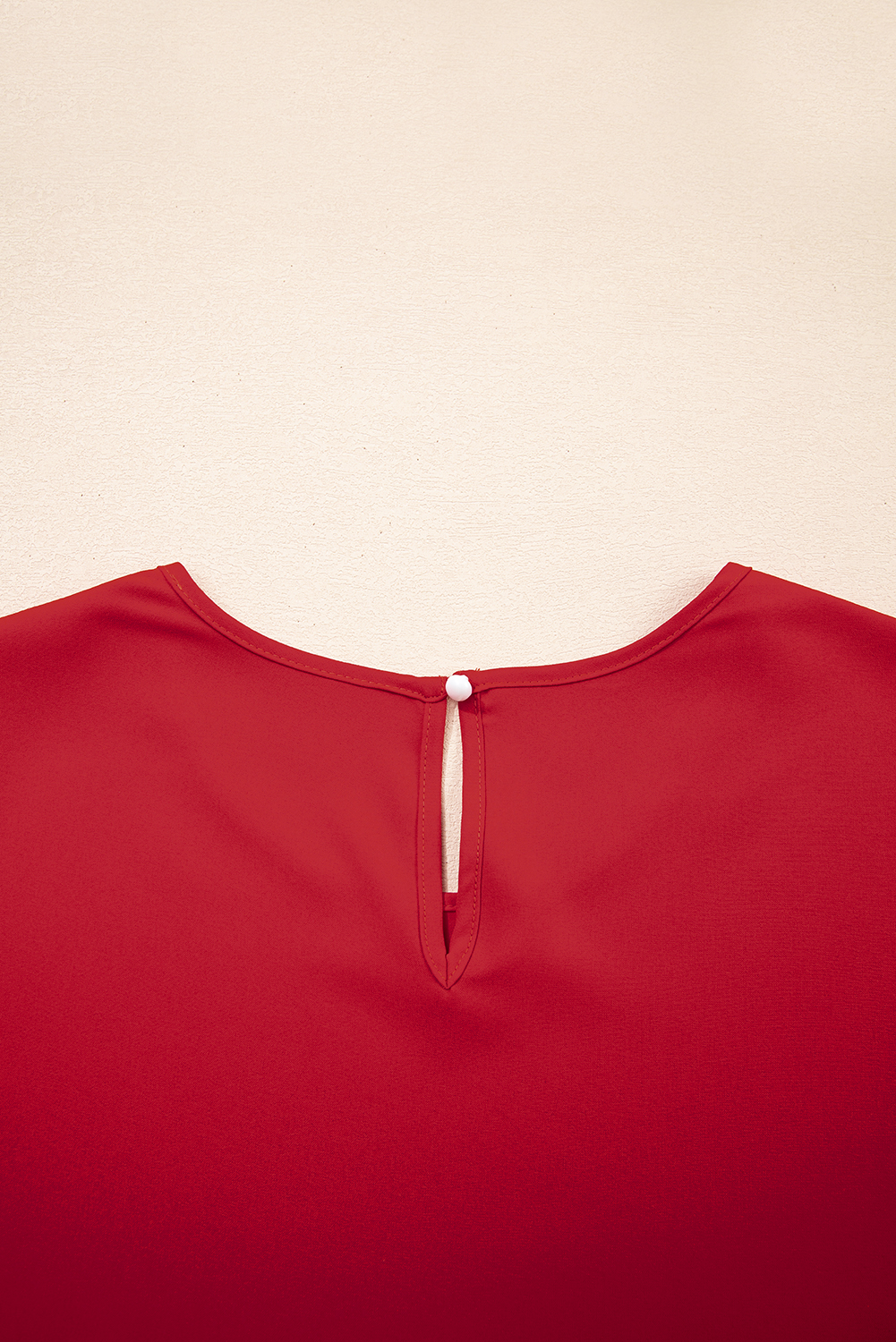 Black Ruffle Trimmed 3/4 Sleeve Round Neck Blouse