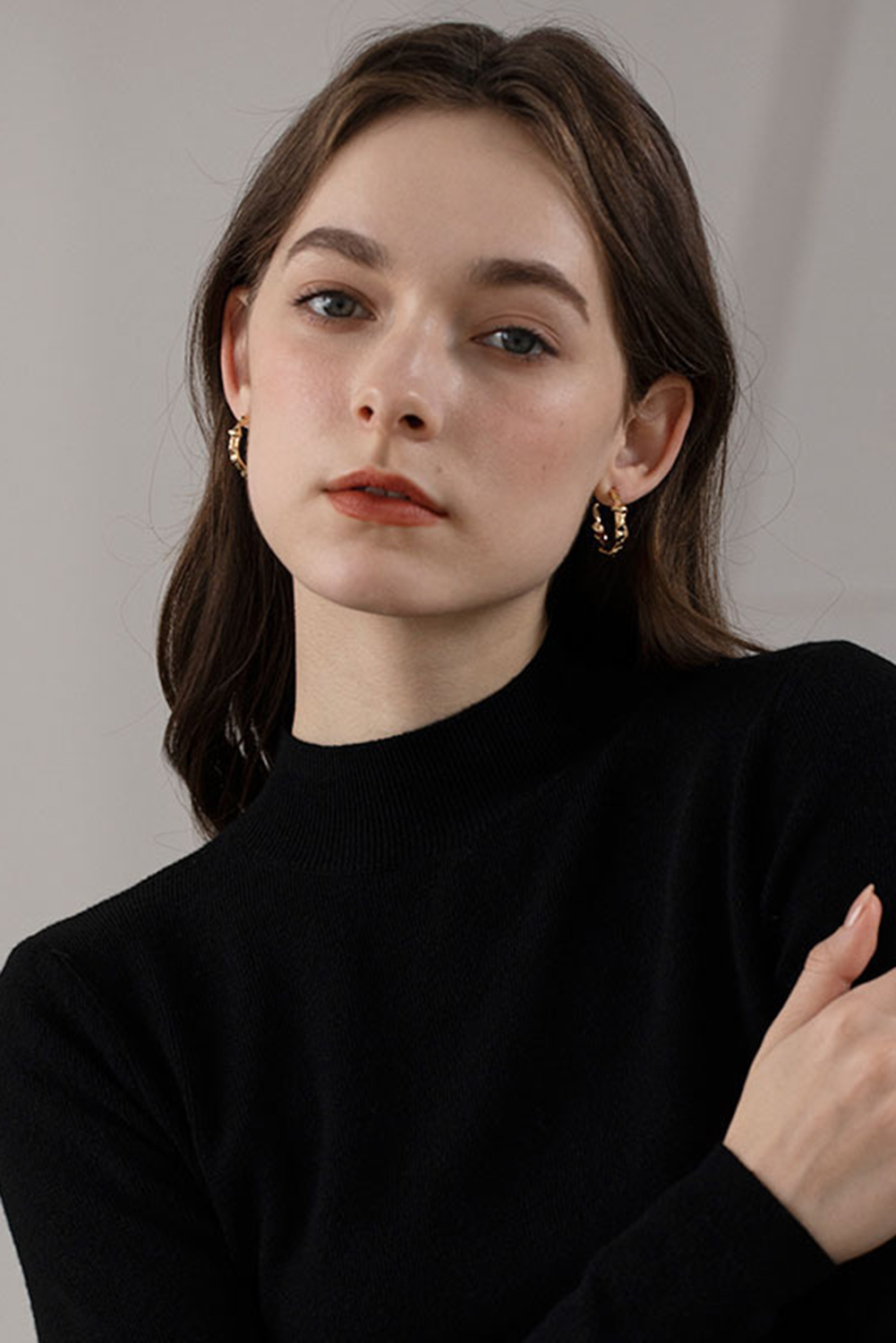 Gold Wrinkled Plated Alloy Hoop Earrings