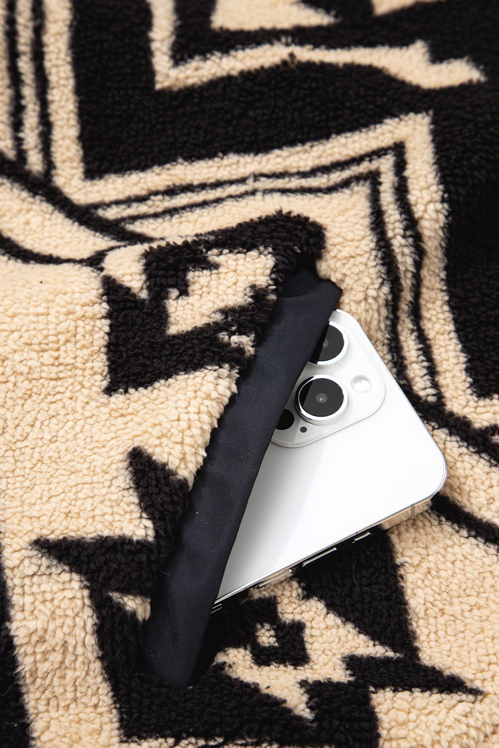 Black Western Aztec Half Placket Plush Sweatshirt