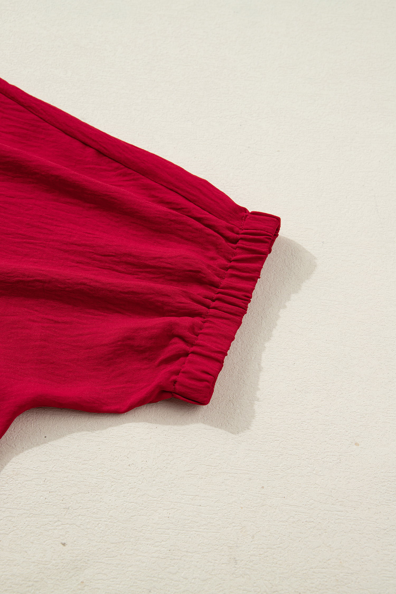 Racing Red Braided Trim V Neck Half Sleeve Blouse