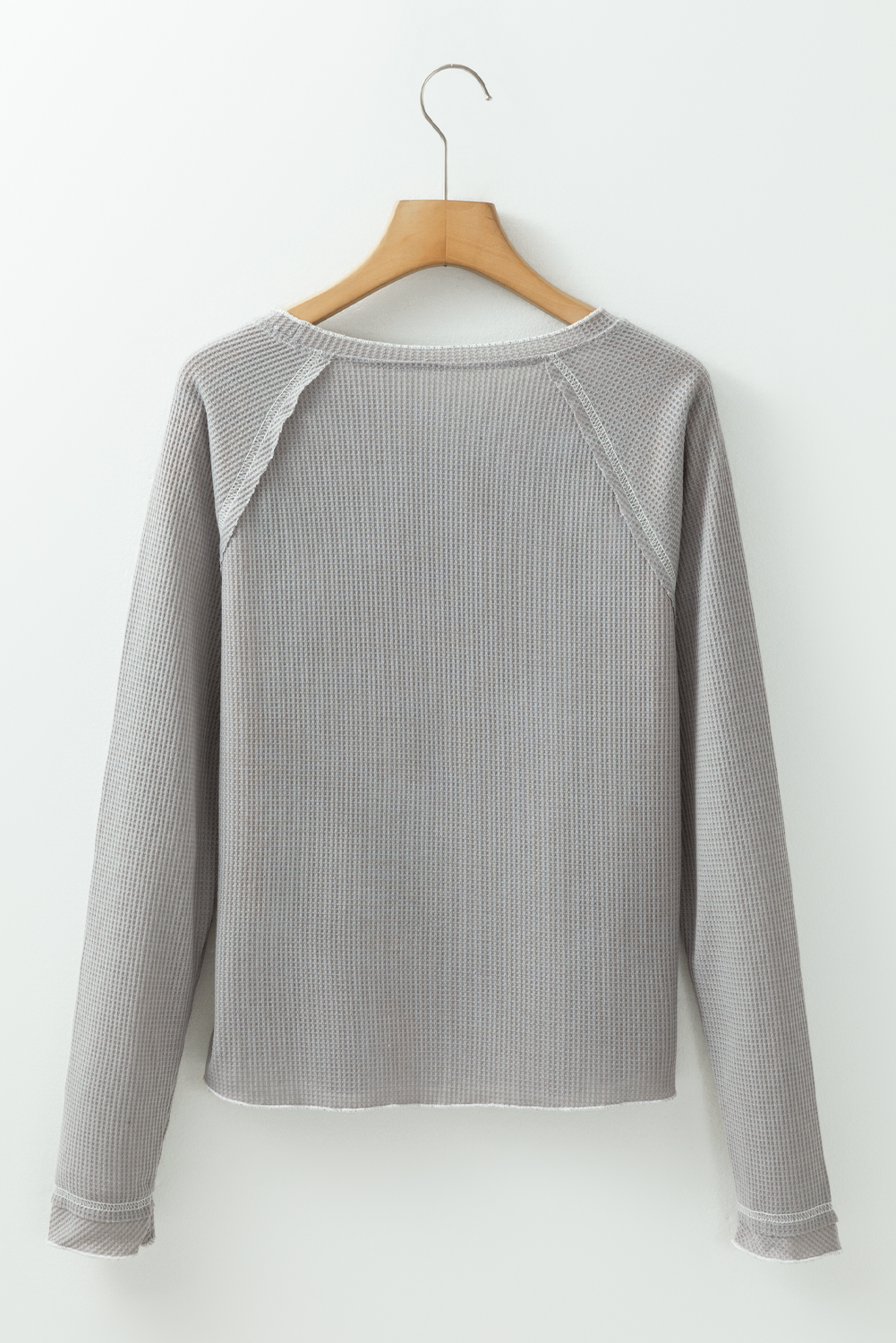 Smoke Gray Textured Round Neck Long Sleeve Top