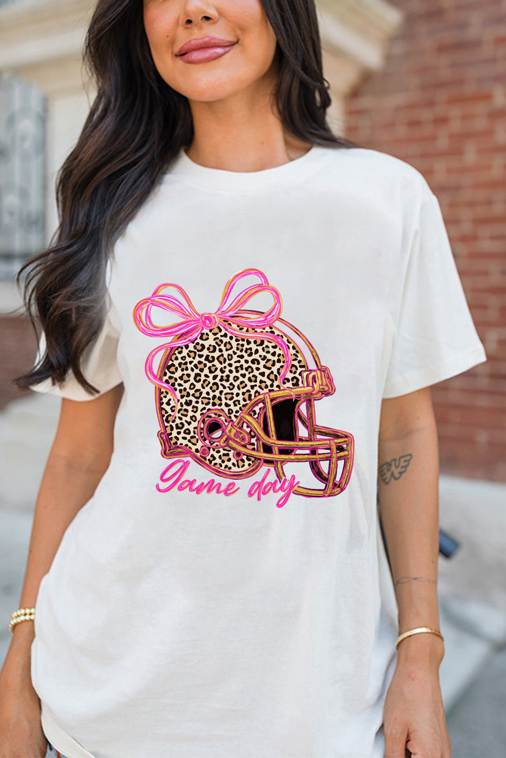 White Leopard Game Day Helmet Customized Graphic Tee