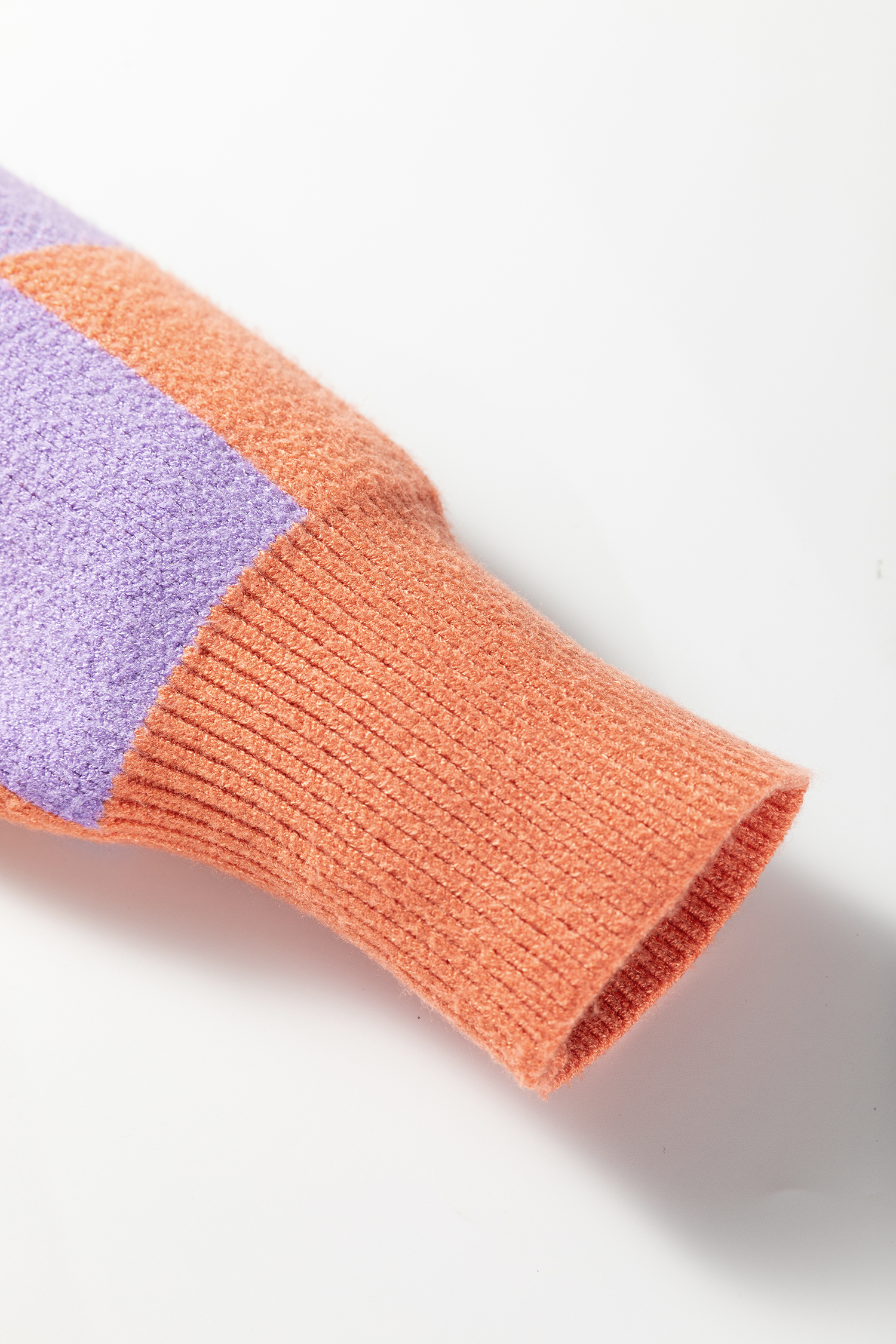 Parchment Checkered Pattern Ribbed Trim Knit Baggy Sweater