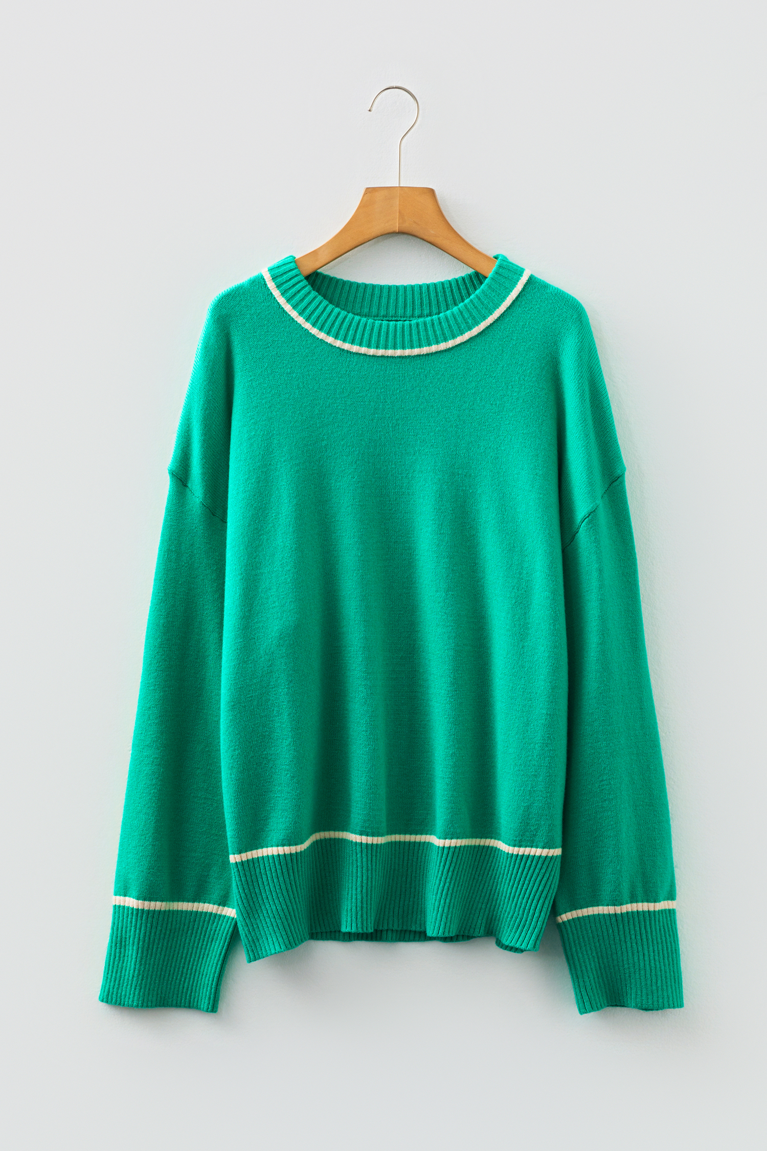 Sea Green Contrast Detail Drop Shoulder Baggy Sweater