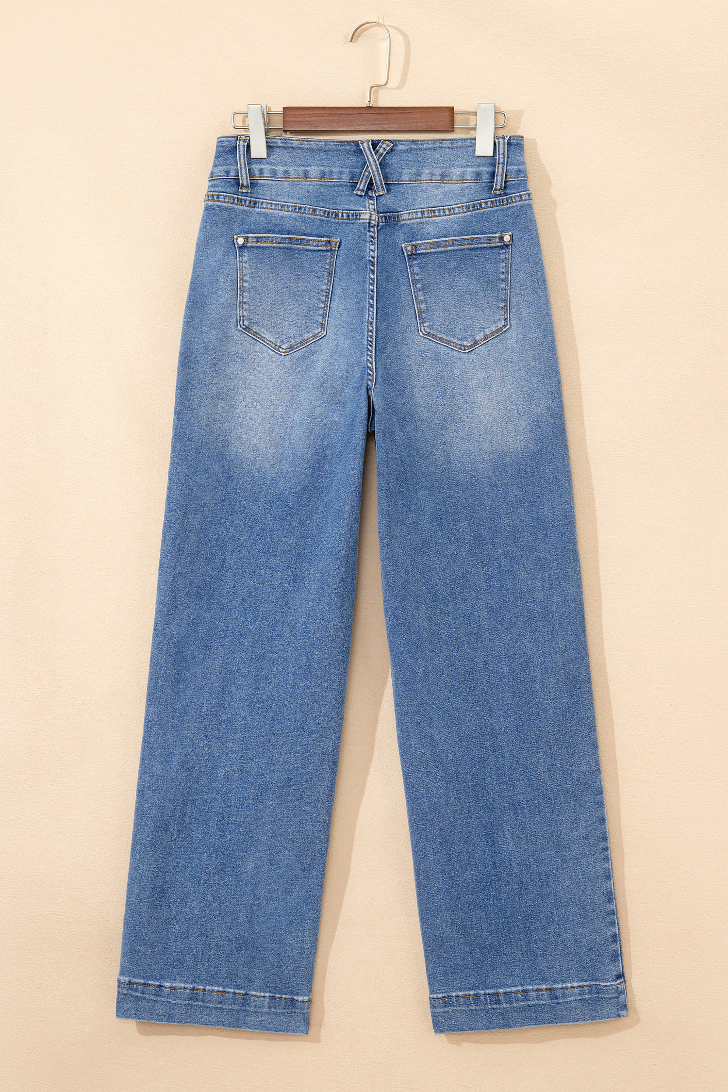 Sky Blue Double Button Zip Fly Straight Leg Jeans