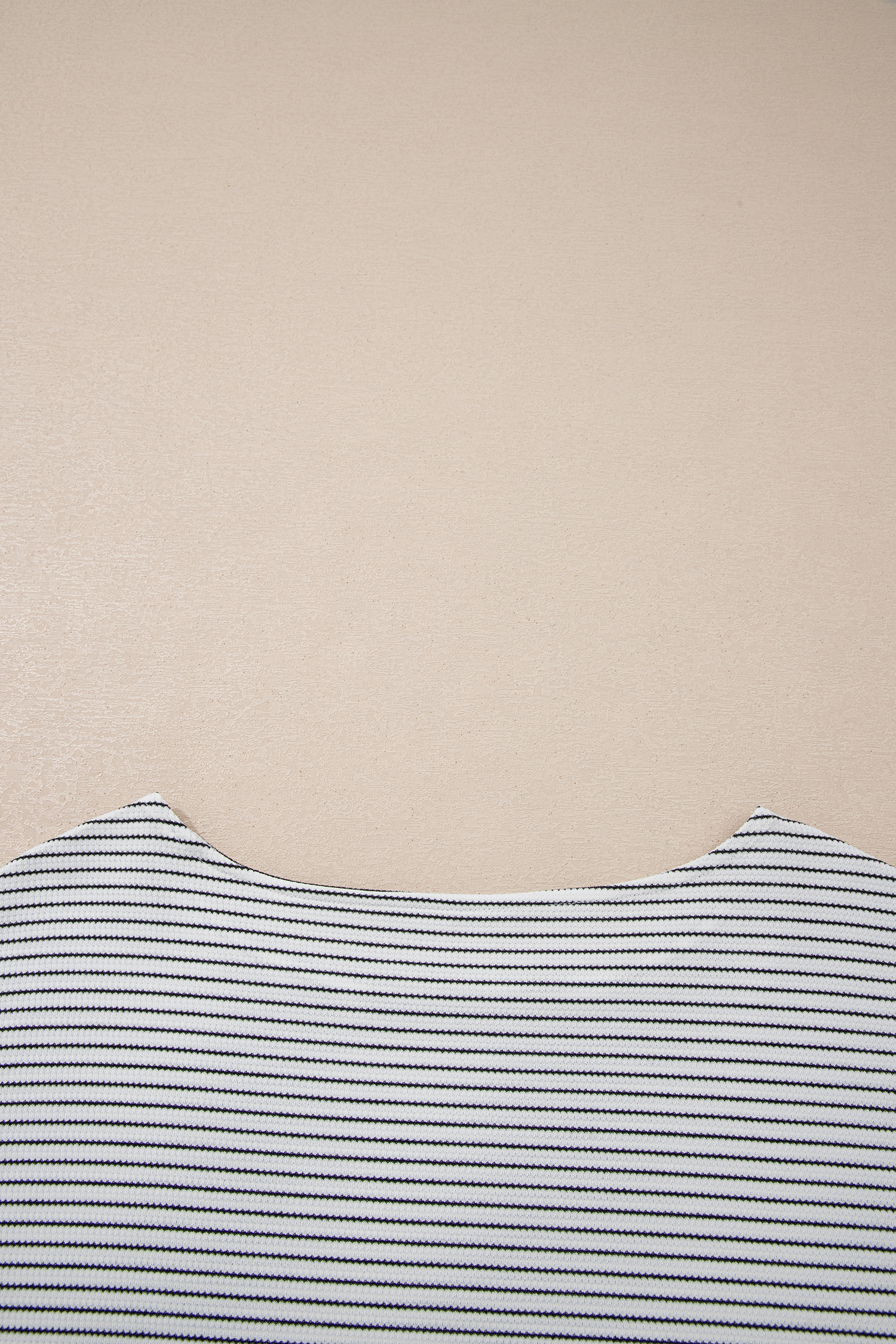 White Stripe Contrasted Ruffle Trim Loose Long Sleeve Top