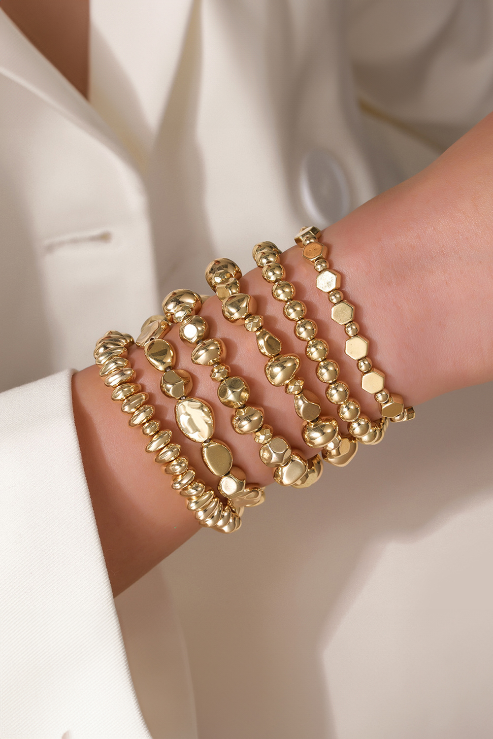 Gold Alloy Plated 6pcs Irregular Beading Bracelet