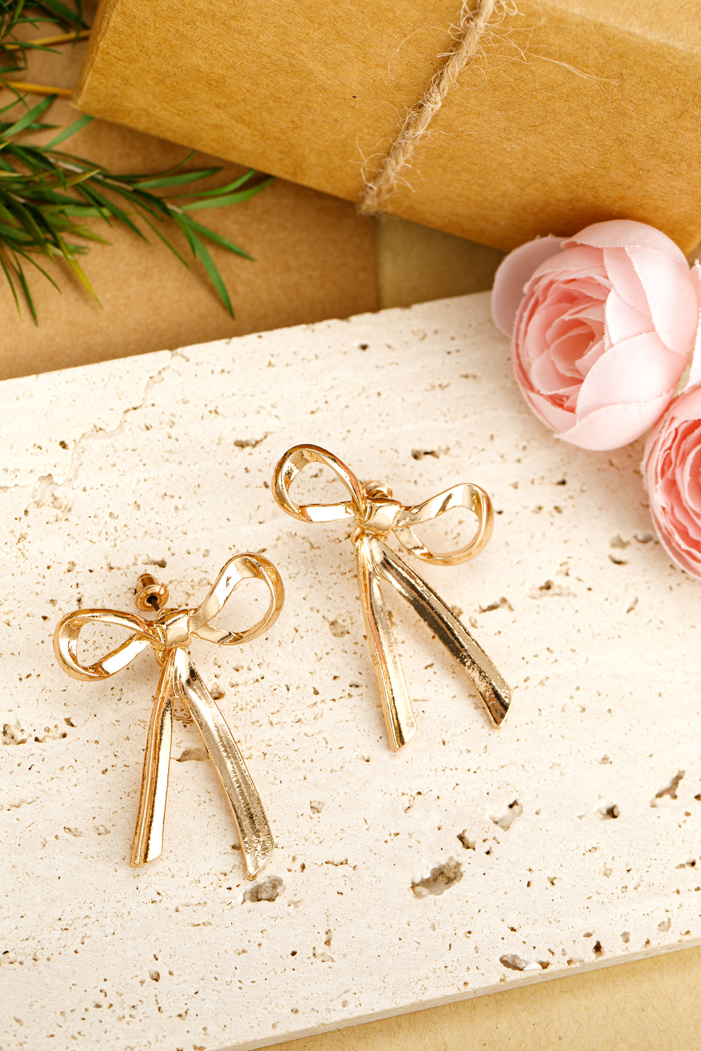 Gold Bow Knot Plated Alloy Stud Earrings