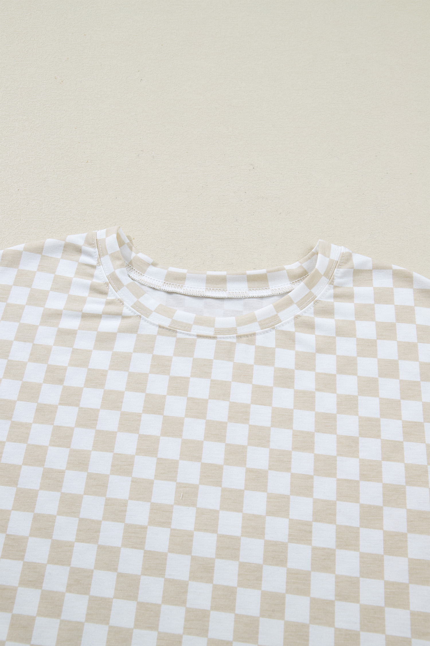 Khaki Checkered Print Half Sleeve Tee 2pcs Lounge Pant Set