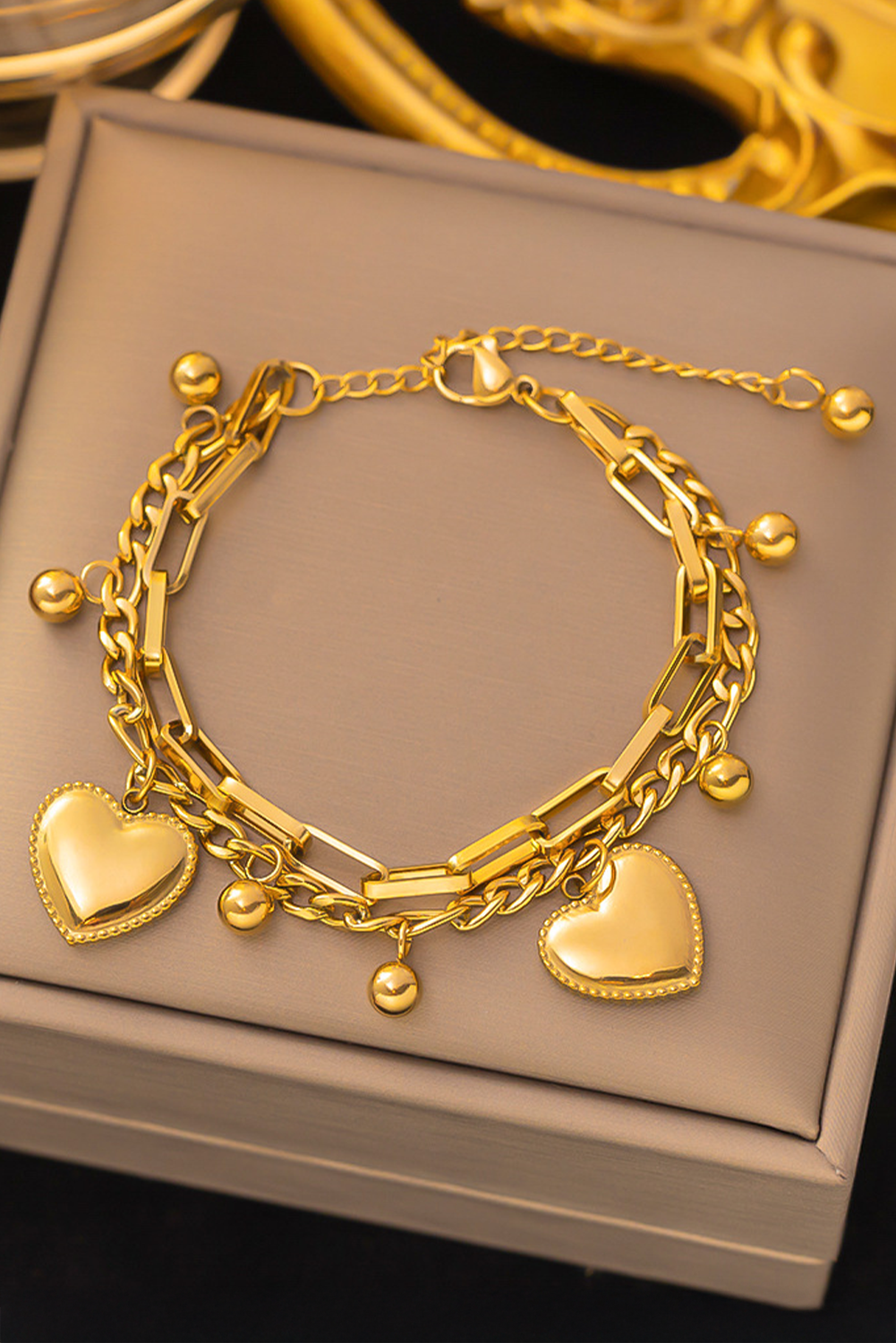Gold Plated Double Layered Heart Shaped Bracelet