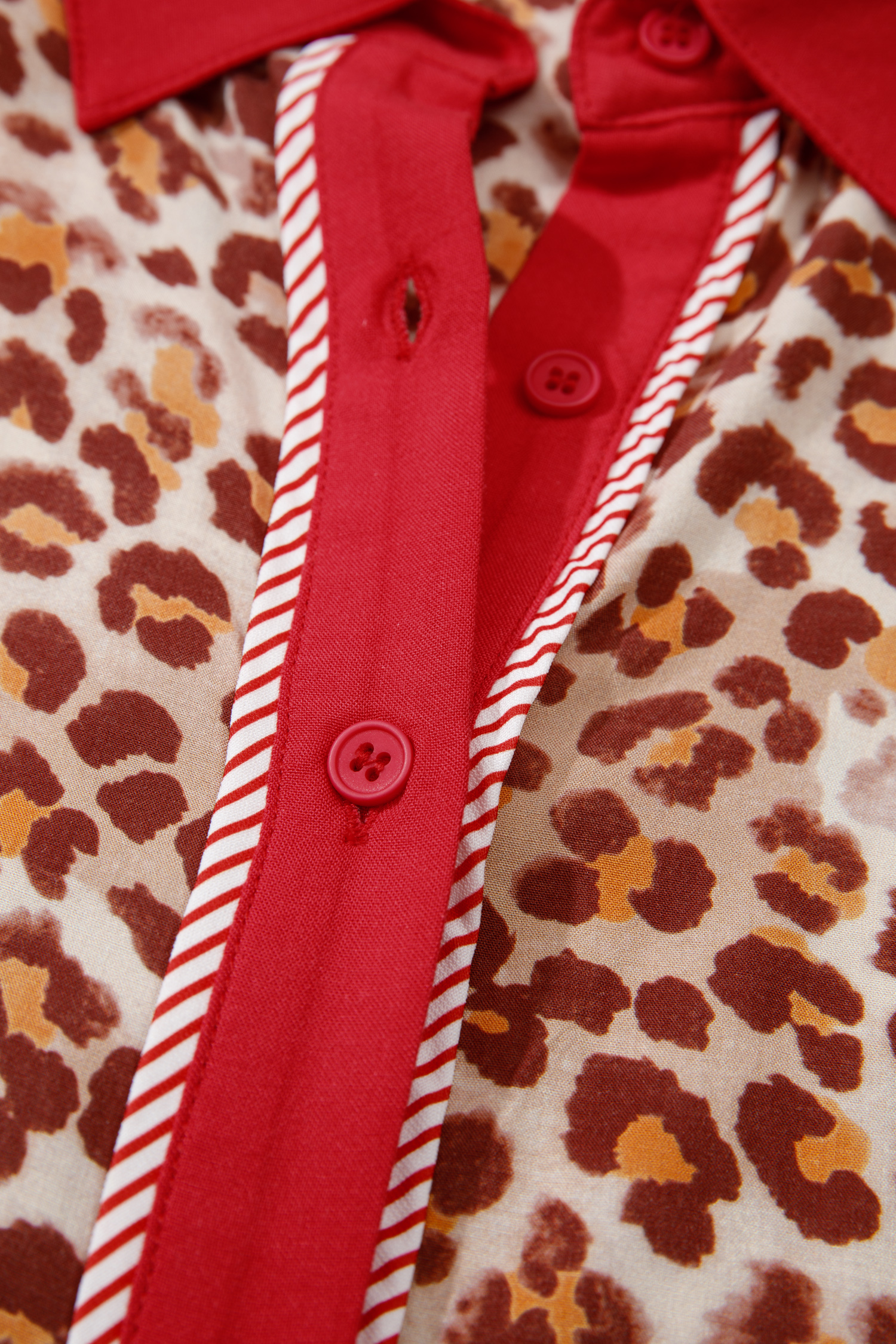 Brown Contrast Trim Leopard Top and Pant Set