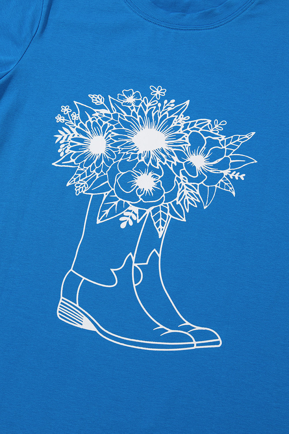 Blue Sunflower Boots Graphic Western Fashion T Shirt