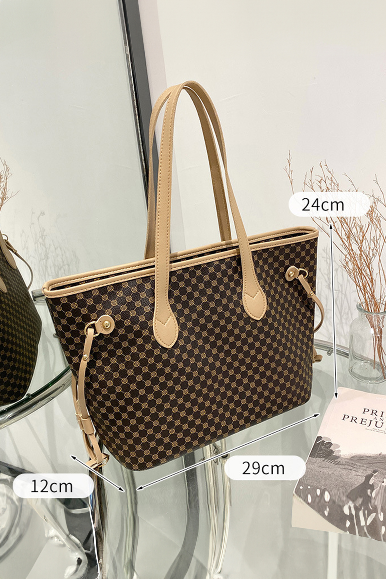 Coffee Luxury Fashion Print PU Leather Versatile One Shoulder Tote Bag