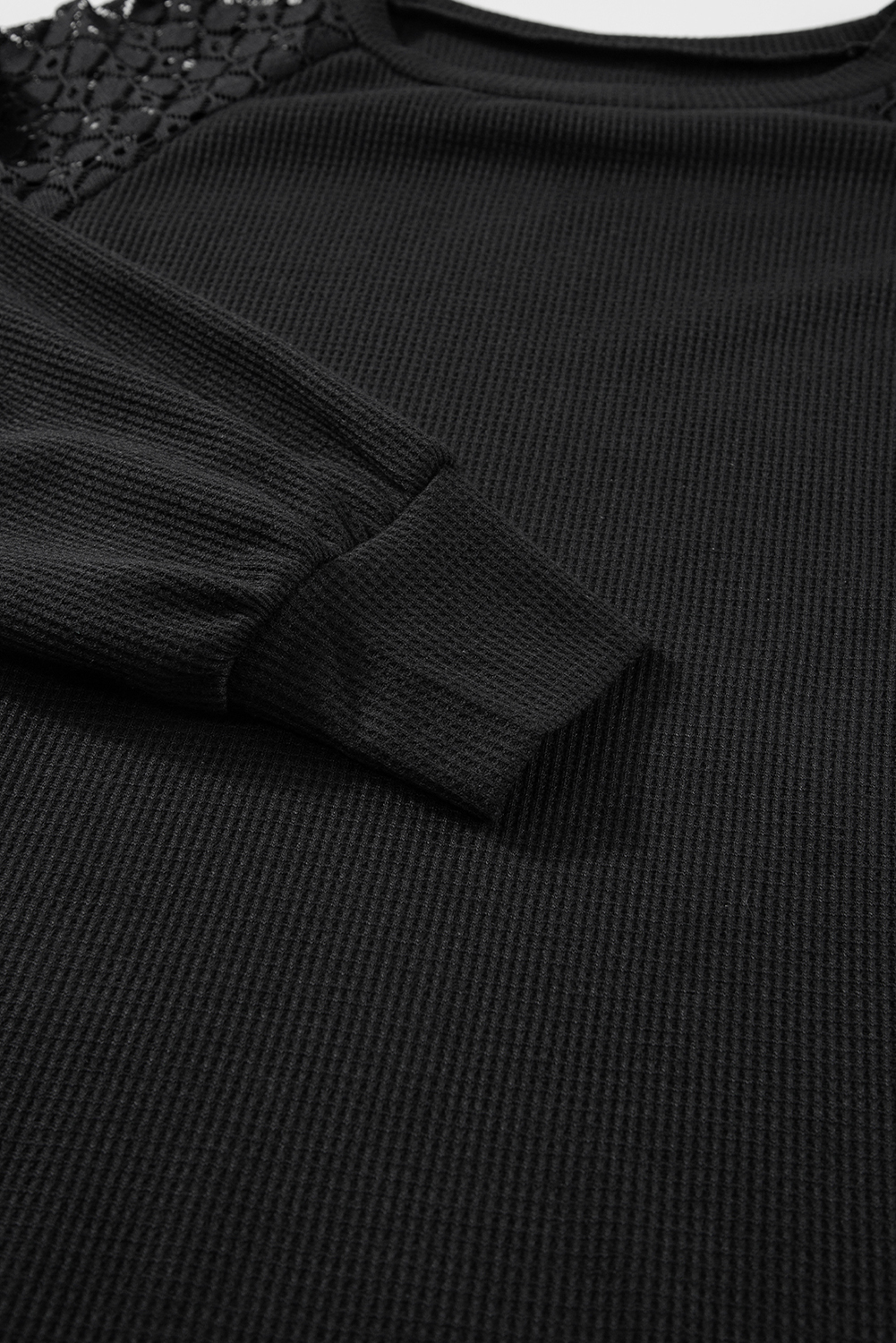 White Lace Long Sleeve Textured Pullover