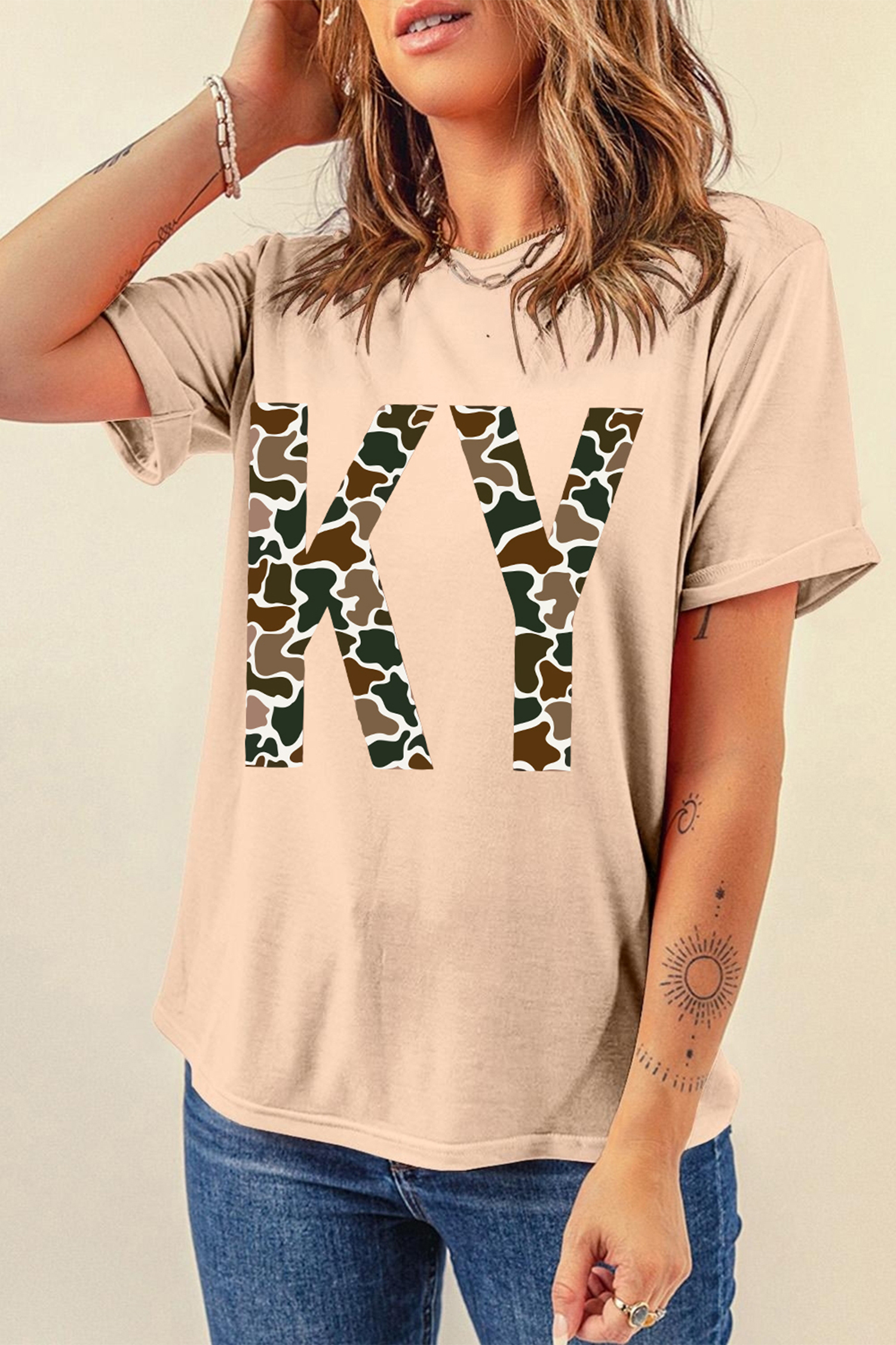 Green Camouflage KENTUCKY Crew Neck Summer Top