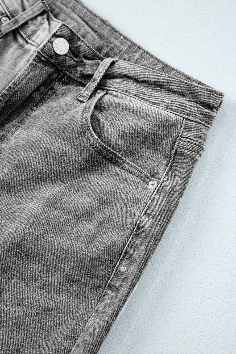 Gray Raw Hem Straight Leg Loose High Waist Jeans