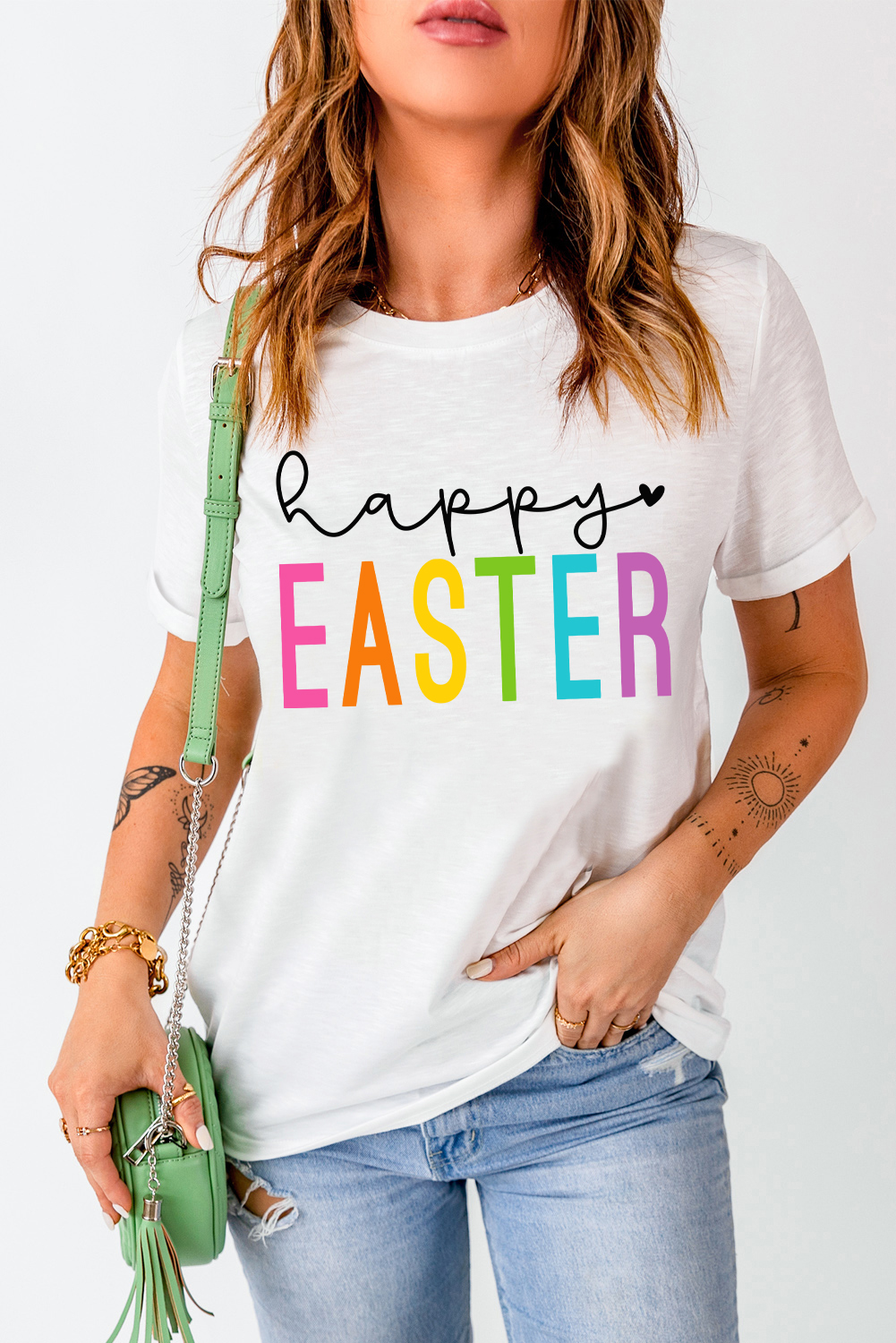 White Rabbit Bow Knot Print Crew Neck T Shirt