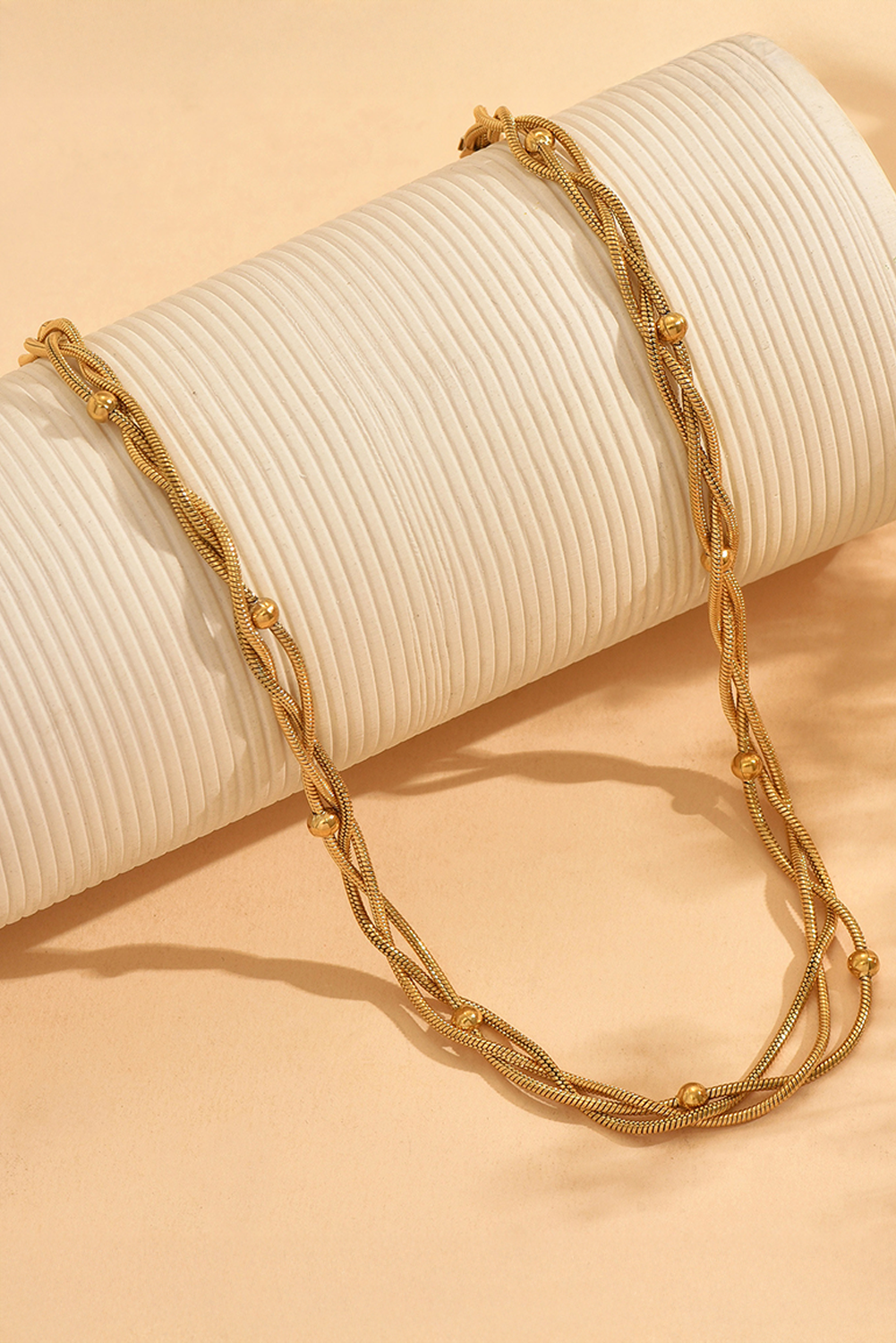 Gold Plated Beading Twist Link Swirl Chain Necklace