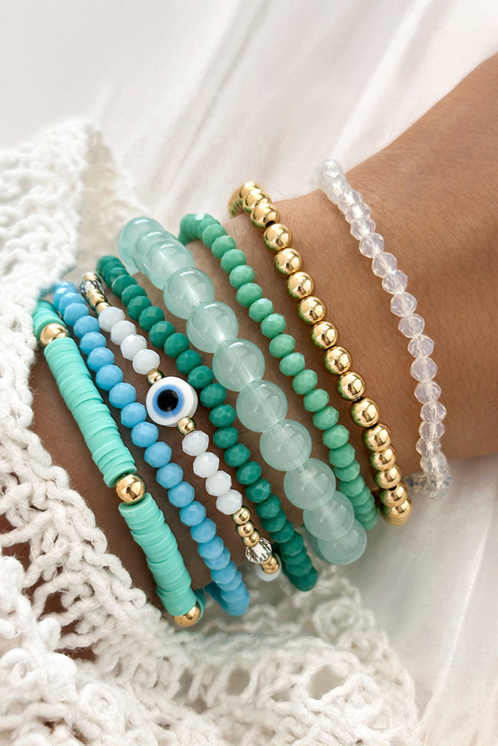 Aruba Blue Multi Layered Beaded Bracelet Set