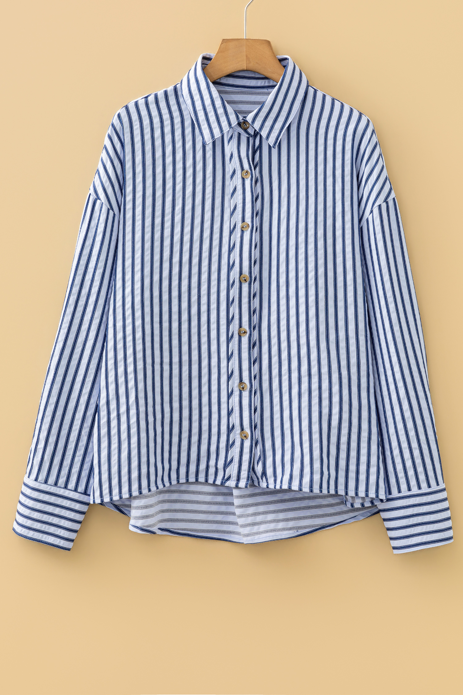Blue Stripe Button Down Long Sleeve Loose Shirt