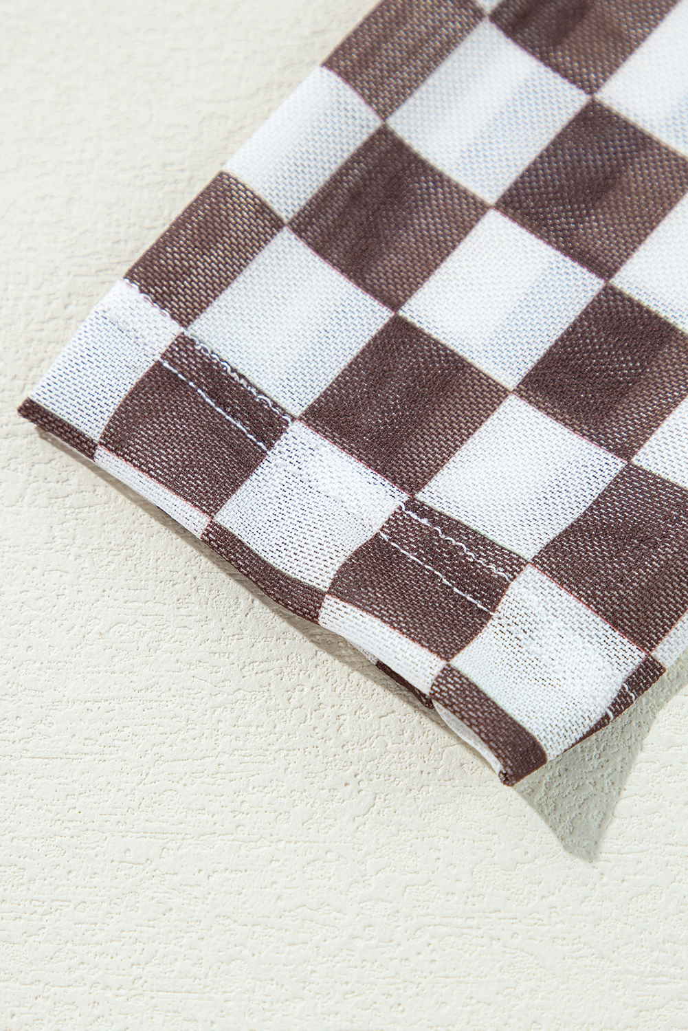 Khaki Checkered Pattern Mesh Mock Neck Long Sleeve Top