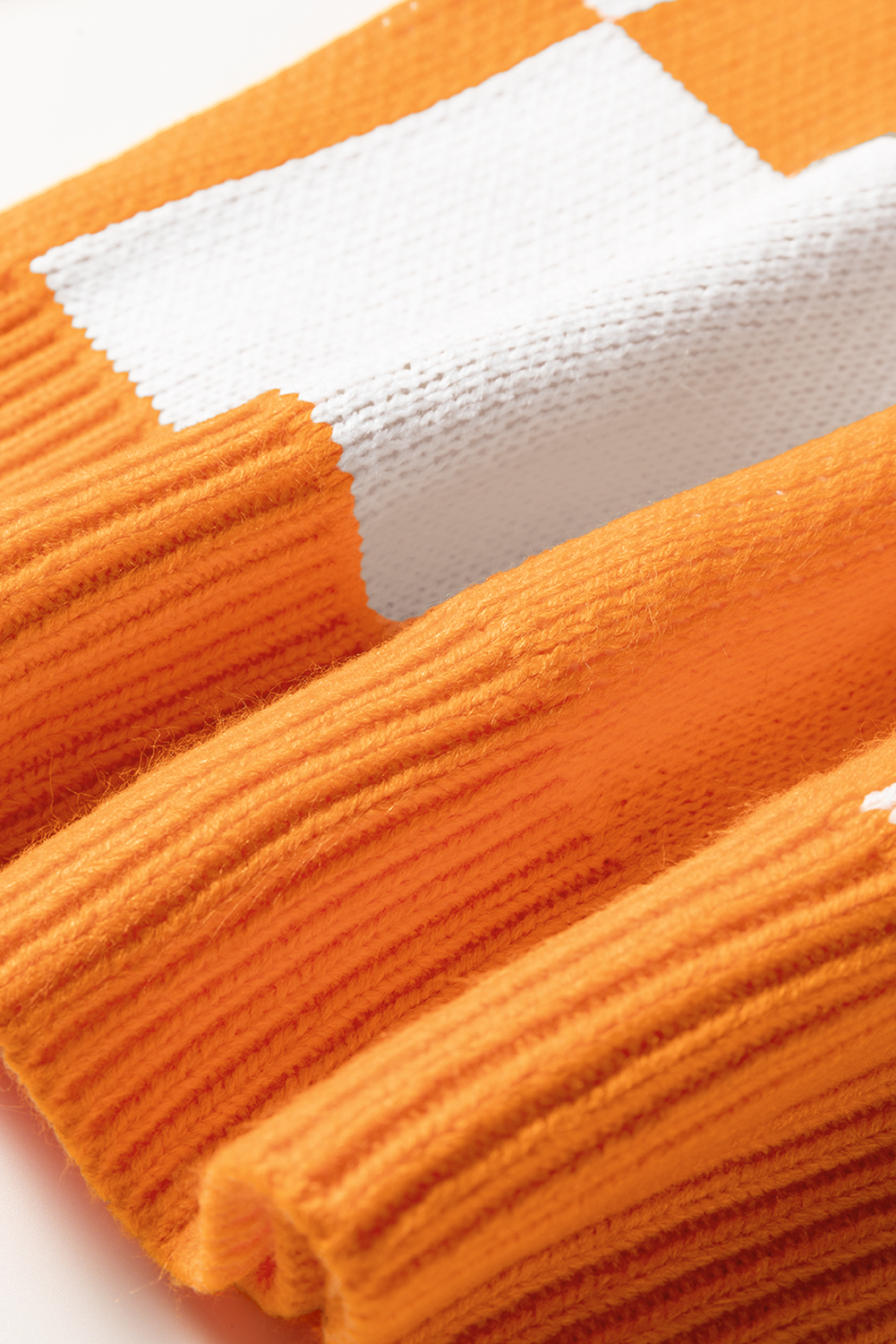 Mist Green Checkered Pattern Polo Collar Loose Sweater